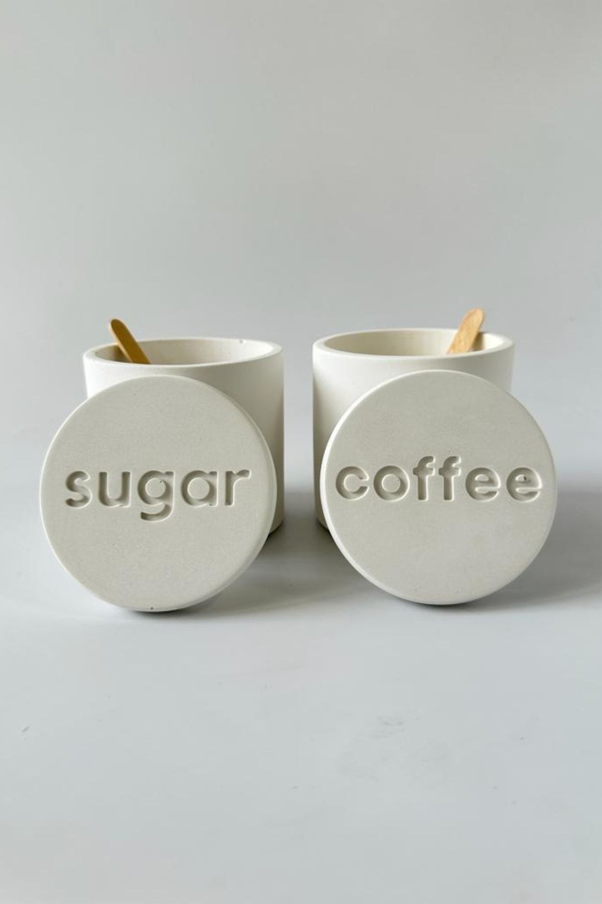 Studio Ays-Concrete Spice Rack with Lid Sugar Bowl and Coffee Pot Set with Lid White 2