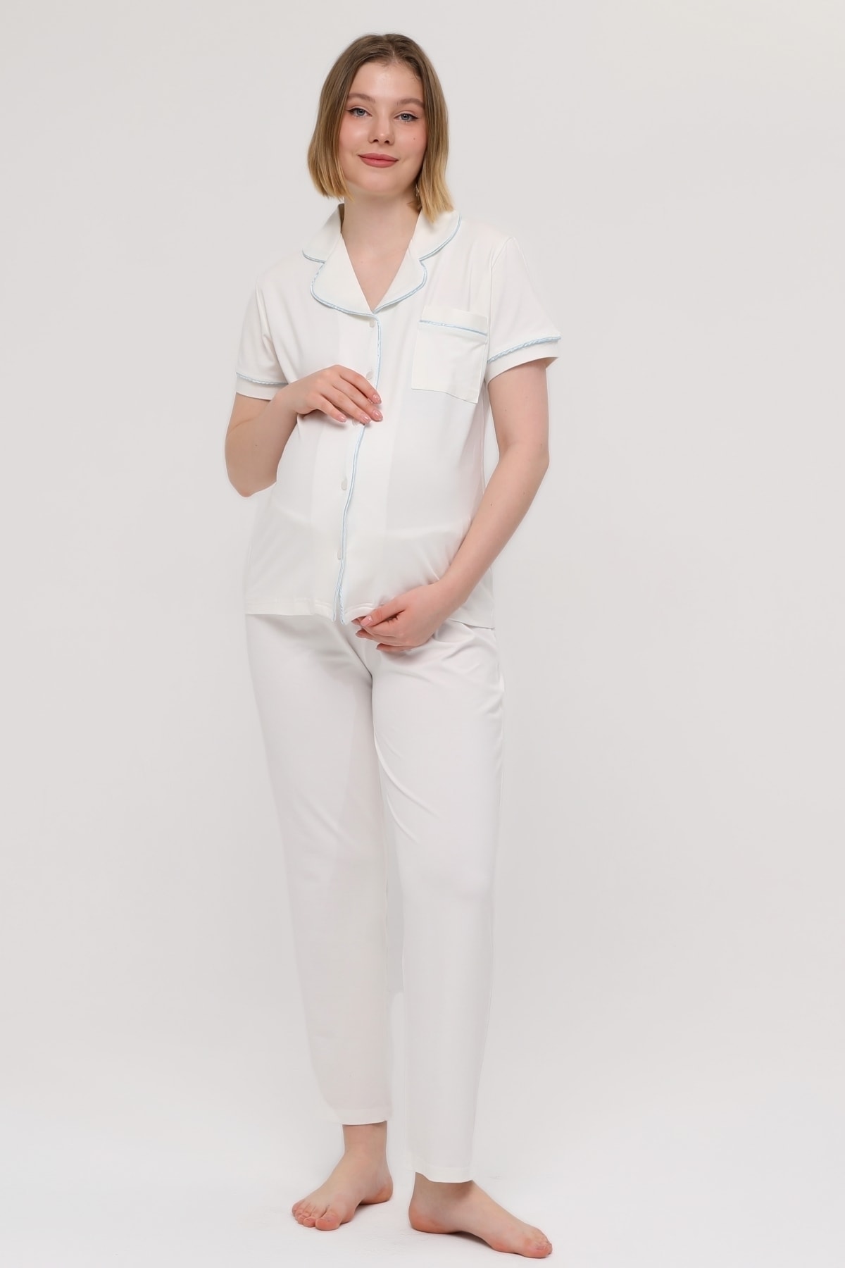 LİKAPA Likapa Önden Düğmeli Hamile Lohusa KISA KOL PİJAMA TAKIMI