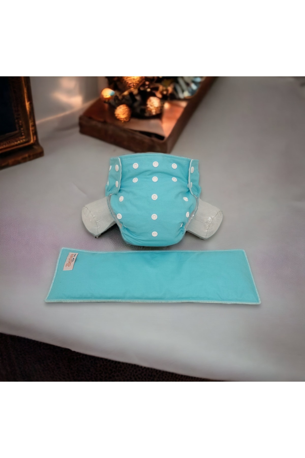 BEZHANE Çıt Çıtlı Cepli Yıkanabilir Bebek Bezi Mavi 8kg-18kg + 2 Numara 8 Katlı Emici Ped fotoğrafı 3 (önizleme)
