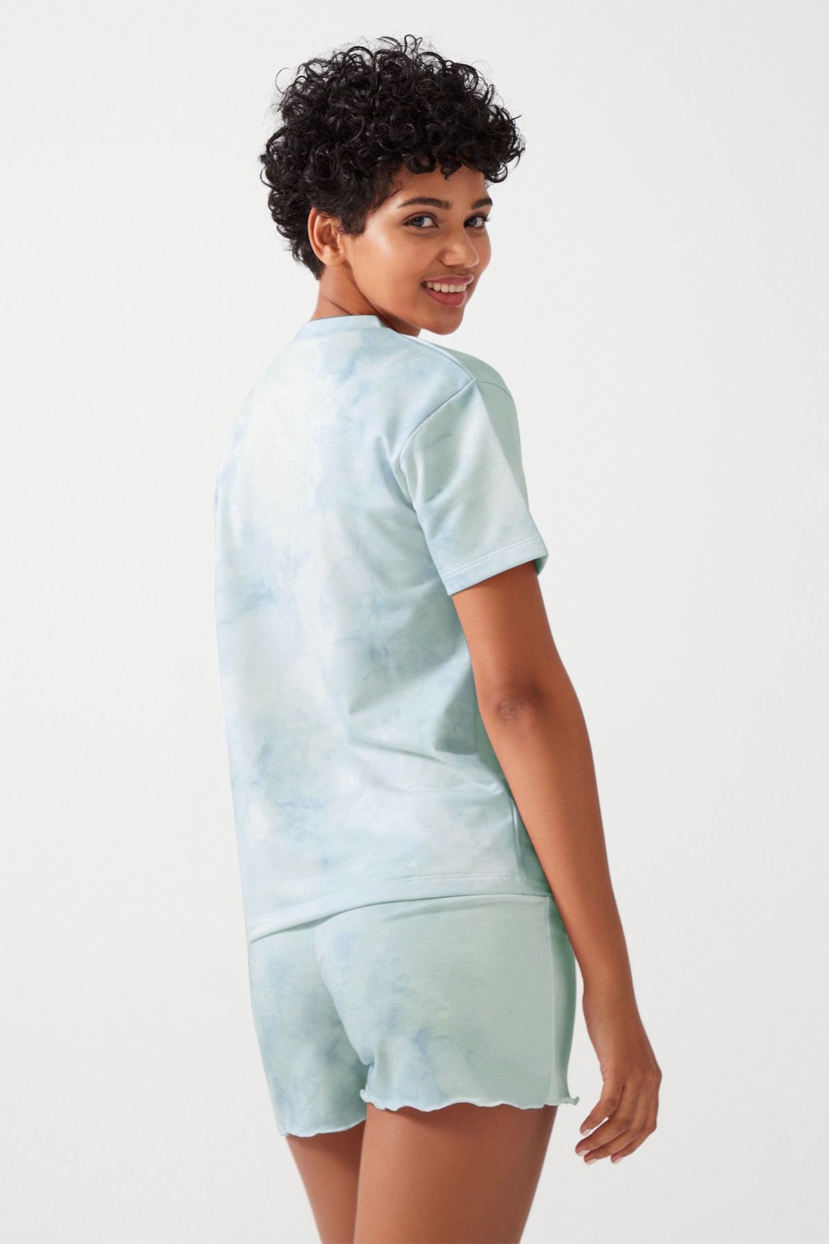 Los Ojos-Set de pijamale cu model batik verde pentru femei PJ 5