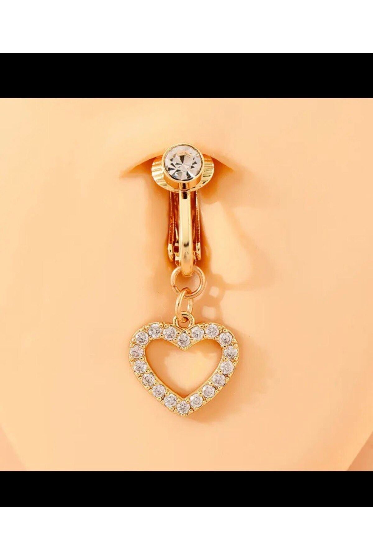 delik gerektirmeyen sallantılı taşlı sahte göbek piercingi