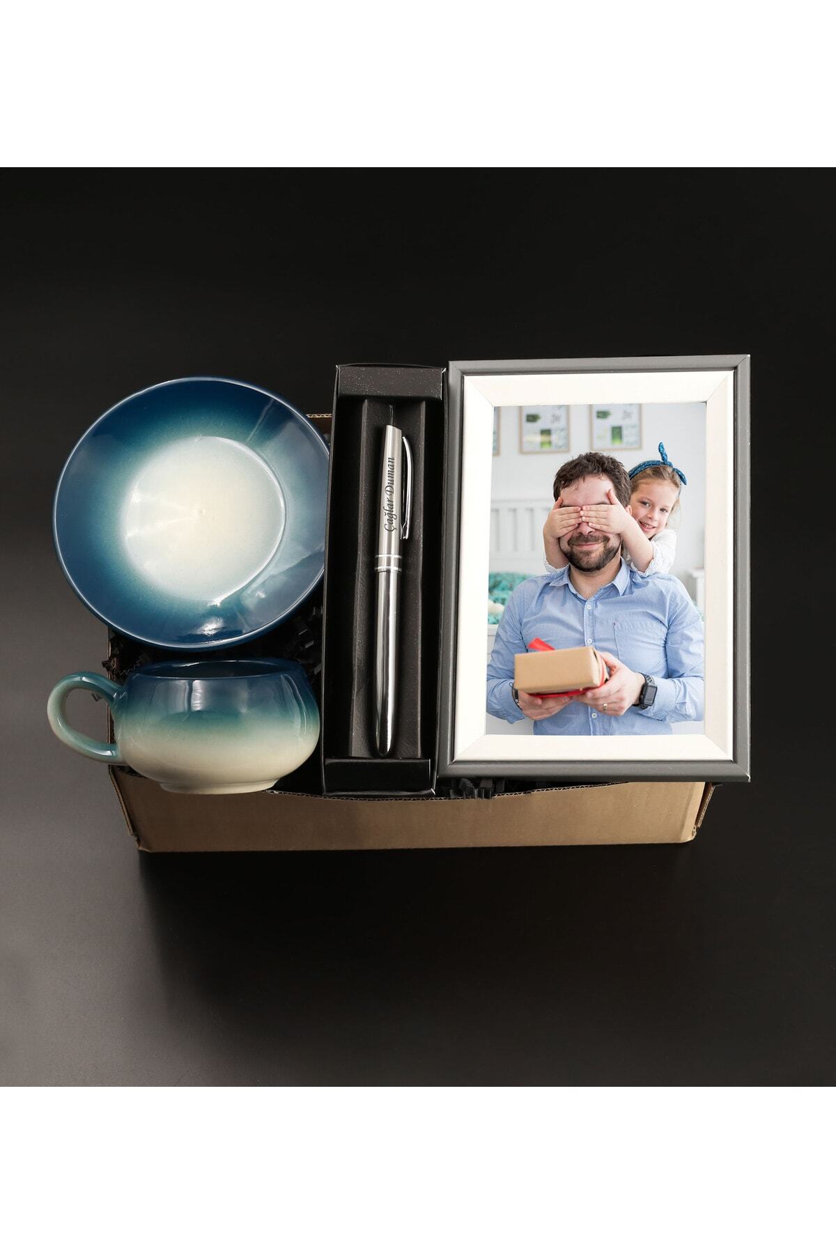 Father's Day Personalized Photo Frame & Vintage Cup & Personalized Metal Pen Gift Set