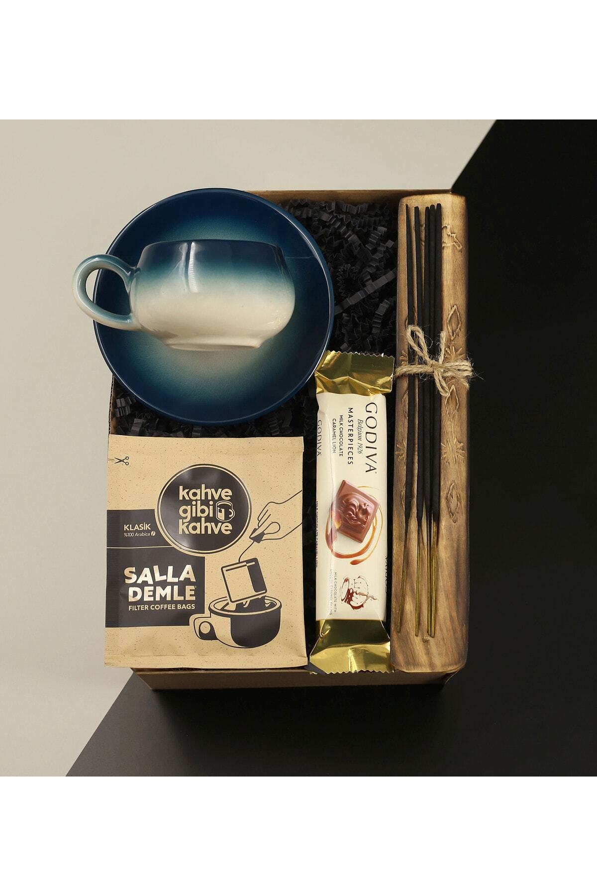 Vintage Cup & Incense Plate & Incense & Coffee Like Coffee Filter Coffee & Godiva Chocolate Gift Set