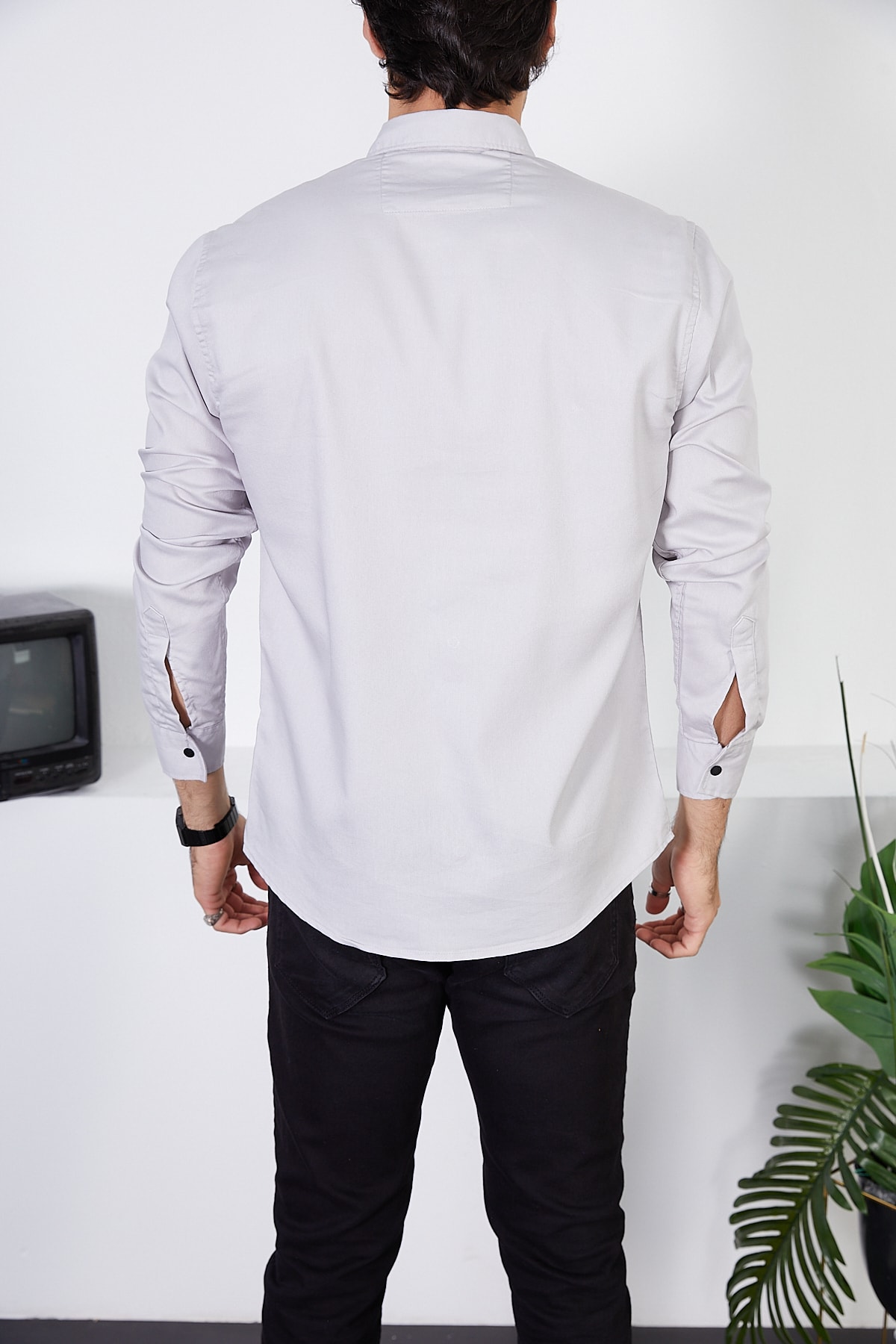 پیراهن مردانه خاکستری ENZİM JEANS | NZMGMLKSVLGR اورجینال - تصویر 3