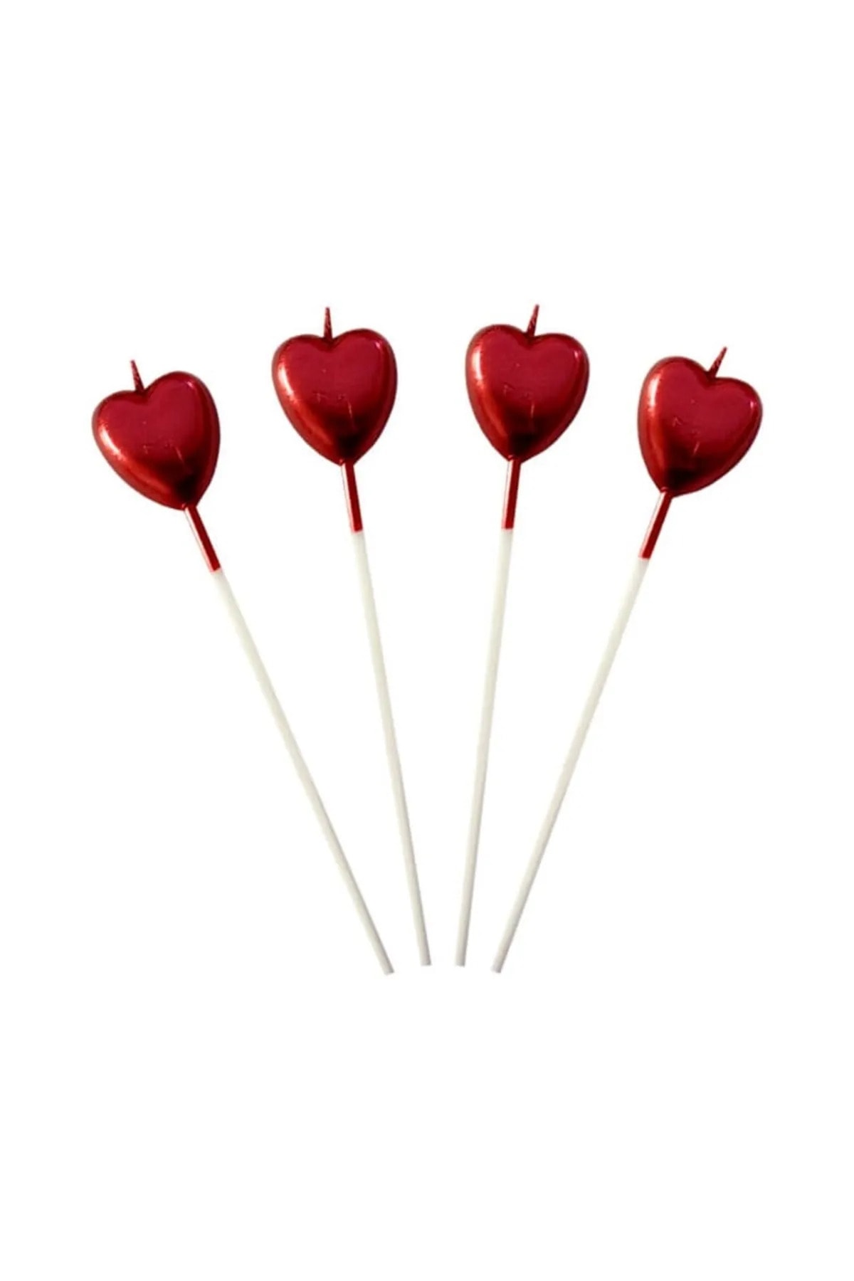 FOKUL Kırmızı Kalp 4'Lü Mum 14 Cm Doğum Günü Pasta Mumu