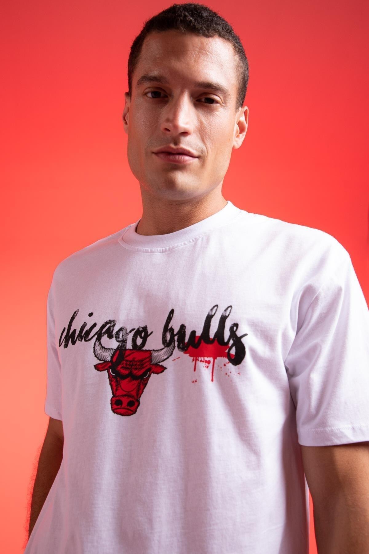 DeFacto-Ανδρικό μπλουζάκι NBA Chicago Bulls με μποξ 100% βαμβάκι 8