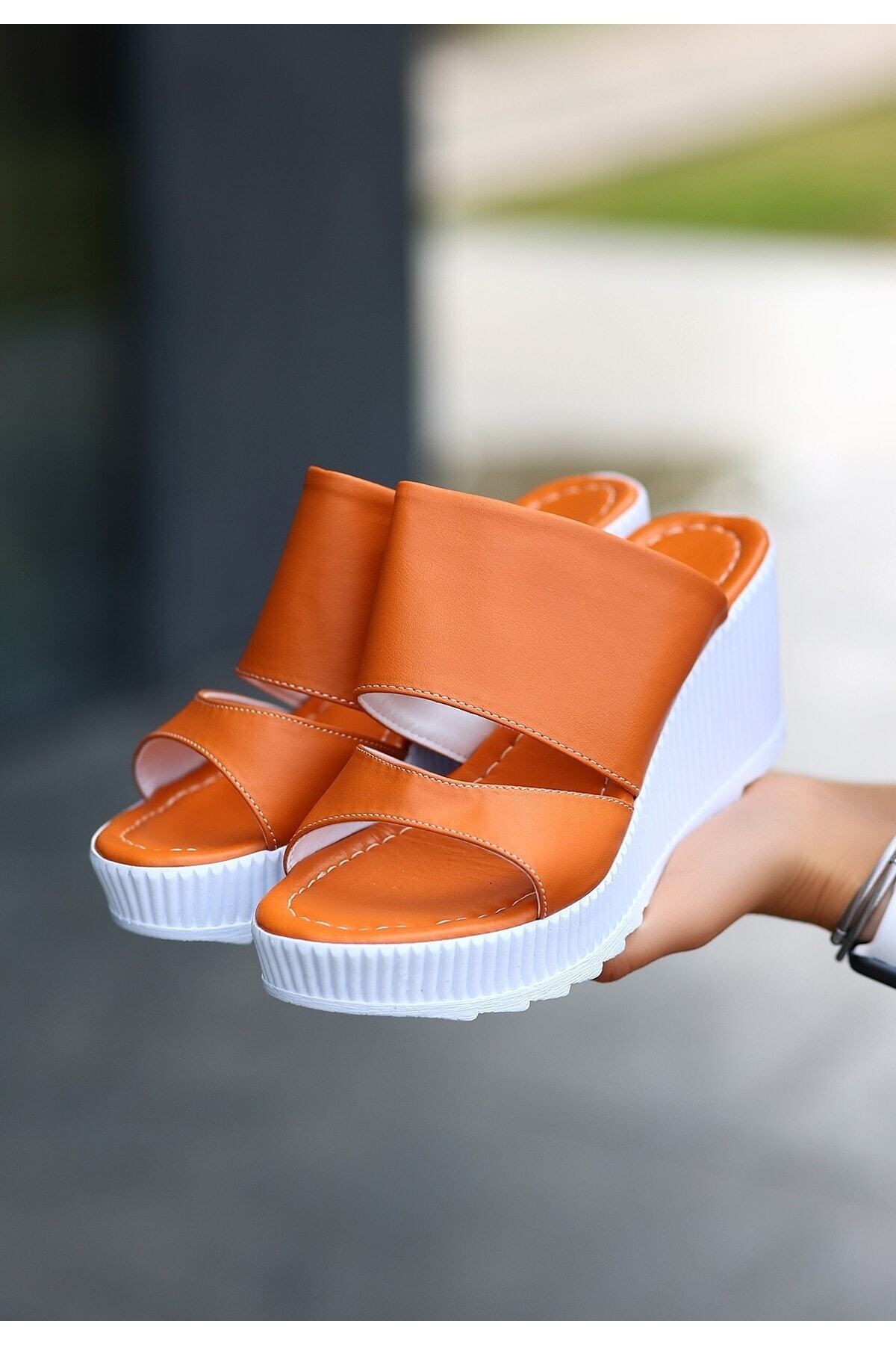 Zıar Turuncu Cilt Dolgu Topuk Terlik