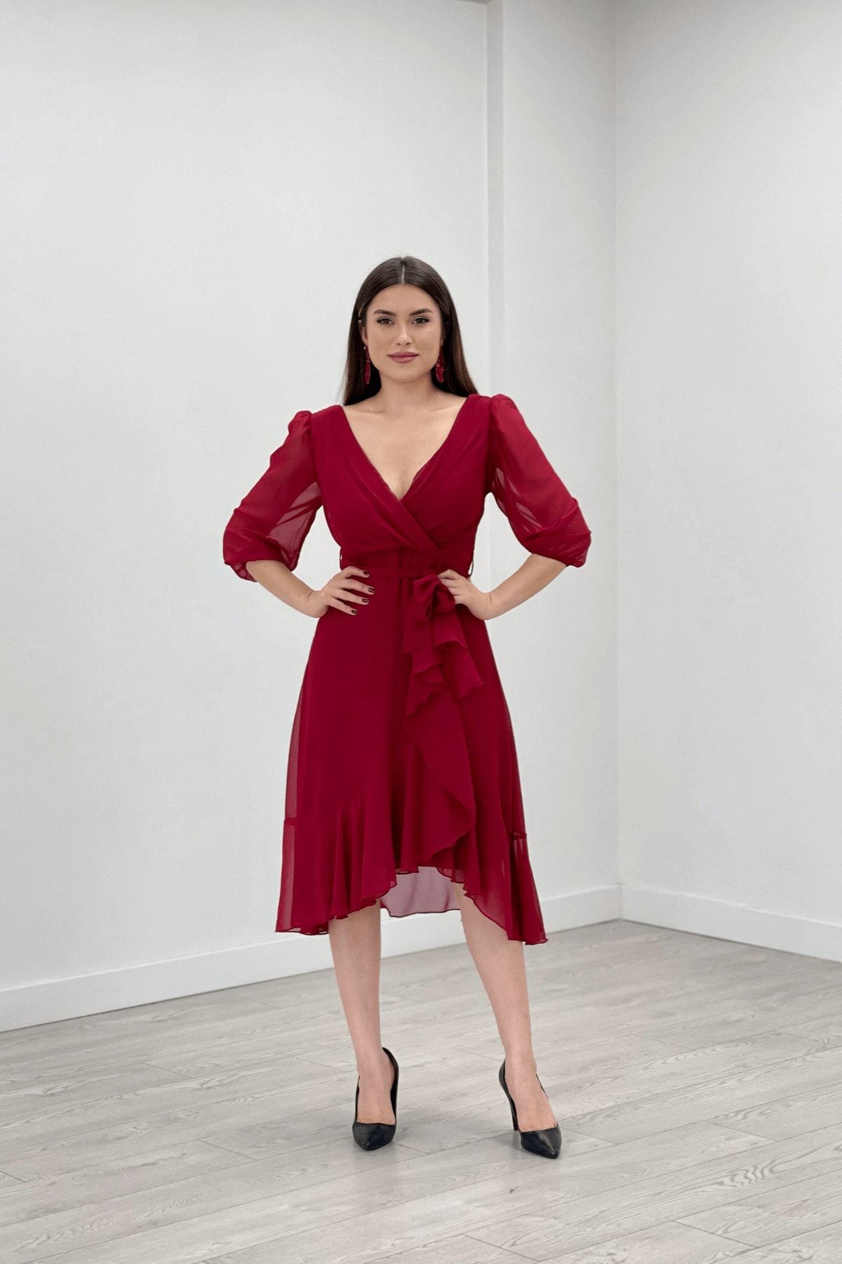 Red wrap 2024 prom dress