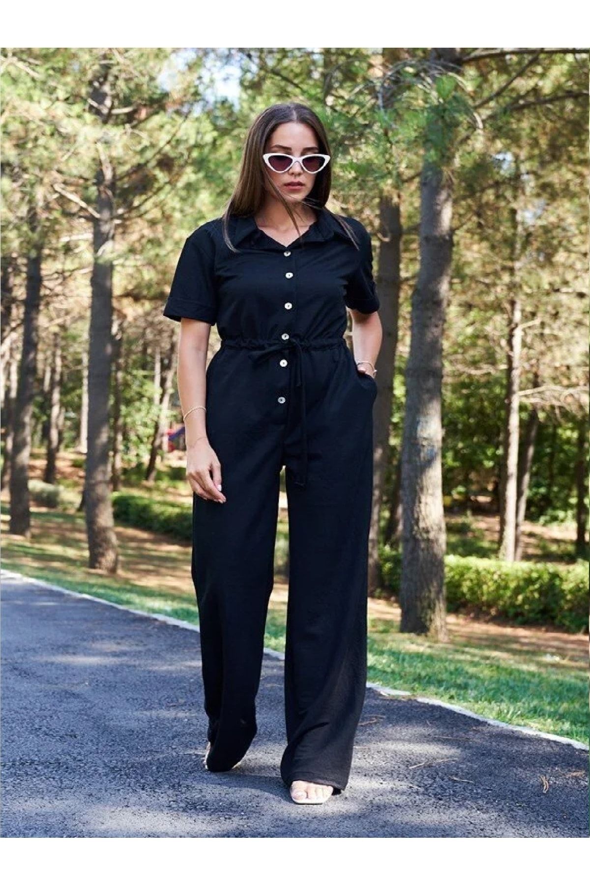 MEECY Women s Black Waist Drawstring Jumpsuit
