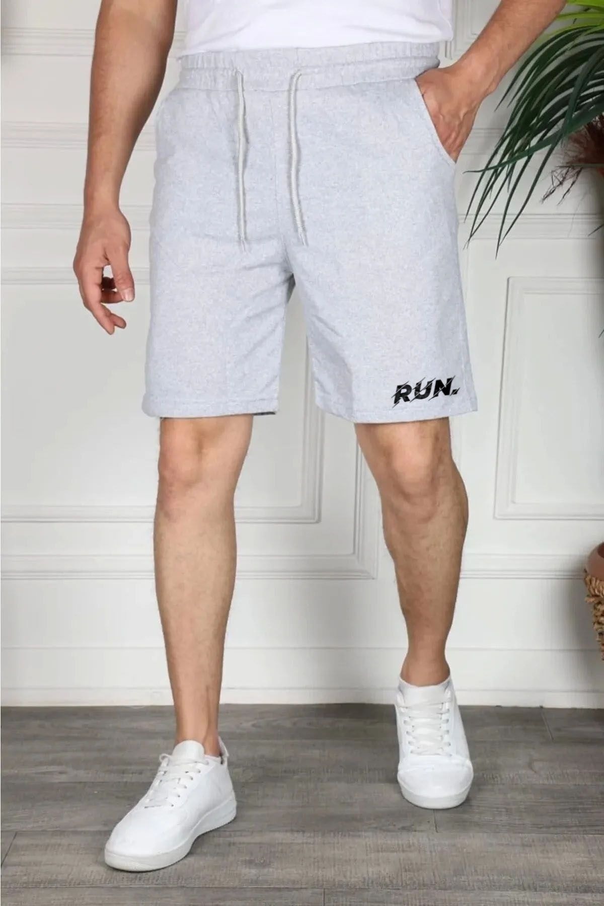 Genel Markalar Gri Erkek Run Baskılı Regular Fit Cepli Şort