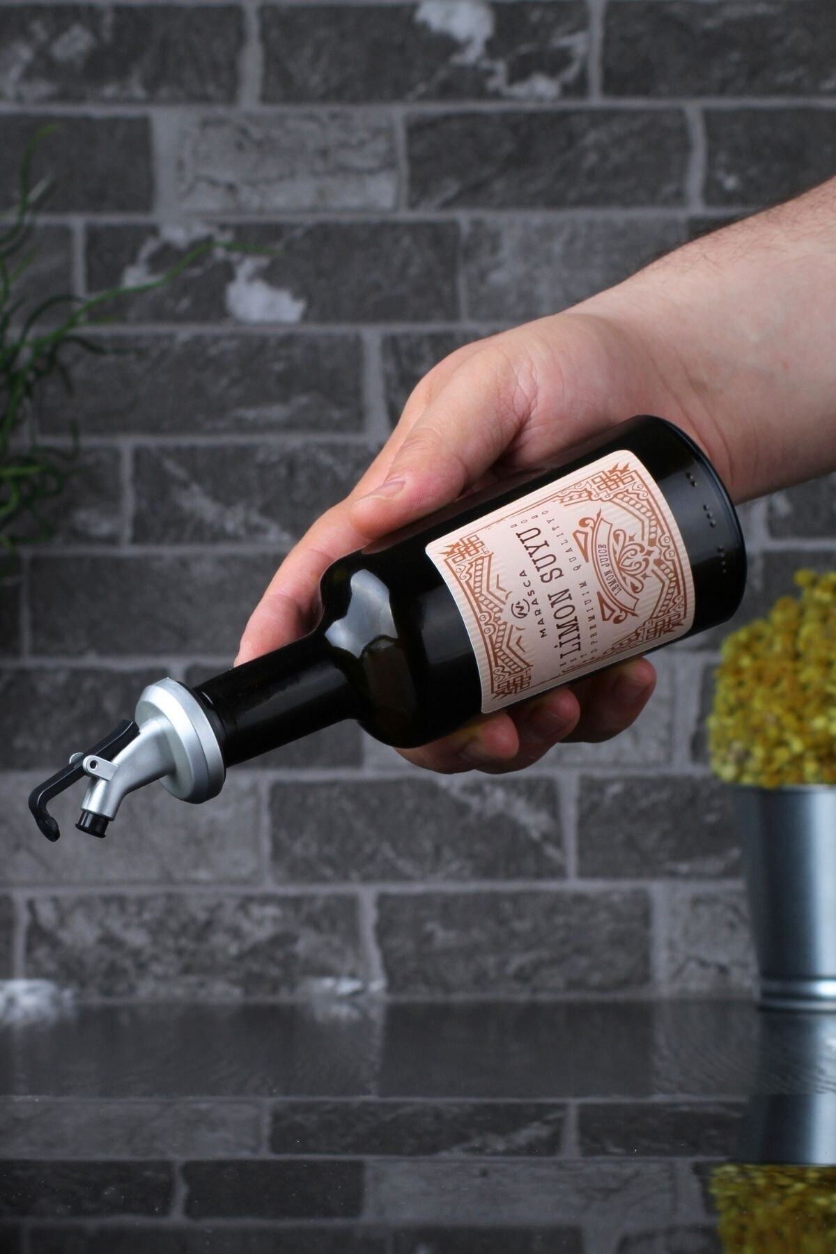 incili home-Marasca Wooden Stand Lemon Juice - Pomegranate Syrup - Vinegar Sauce Set Set of 3 250 Ml Rustic 6
