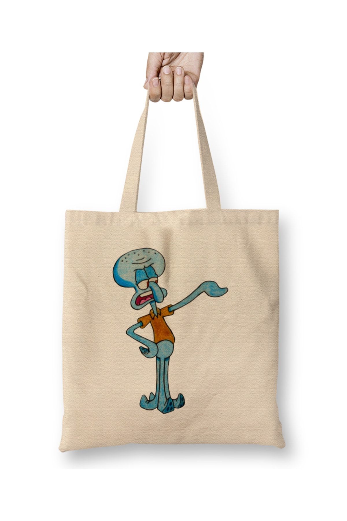 Baskı Dükkanı-Grumpy Squidward 01 Cloth Bag Long Handle 1