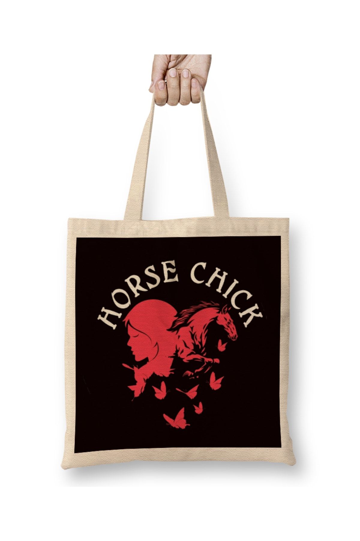 Baskı Dükkanı Horse Girl Chick Horses Fan Equestrian Sport Dressage Saddle Geantă Din Pânză Cu Mâner Lung Unisex - One Size