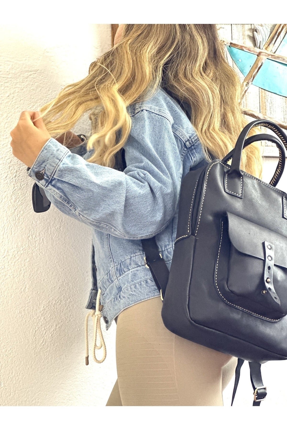 کوله پشتی زنانه مشکی Tuvita Collection Bodrum | 20222//Songül اورجینال - تصویر 5