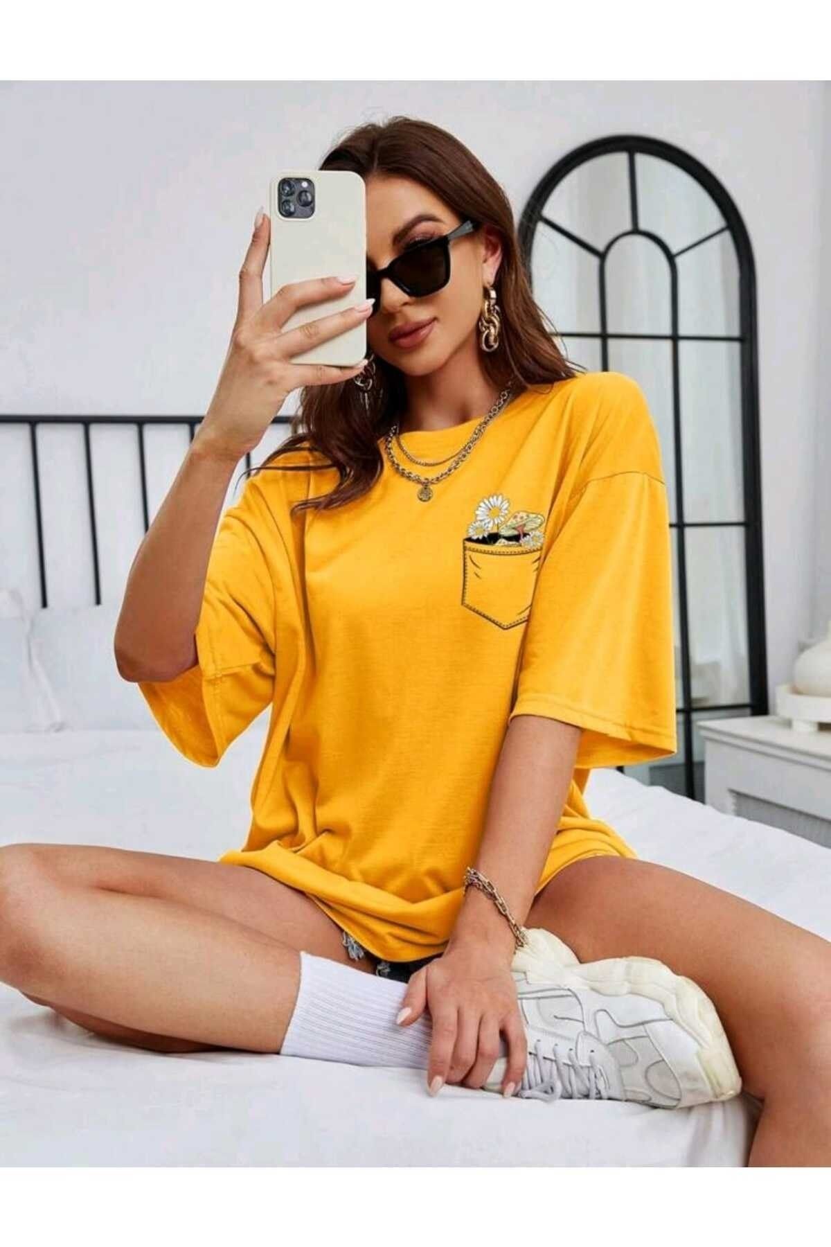BW Bravely Wear Floral Printed Unisex Oversize Tshirt Trendyol