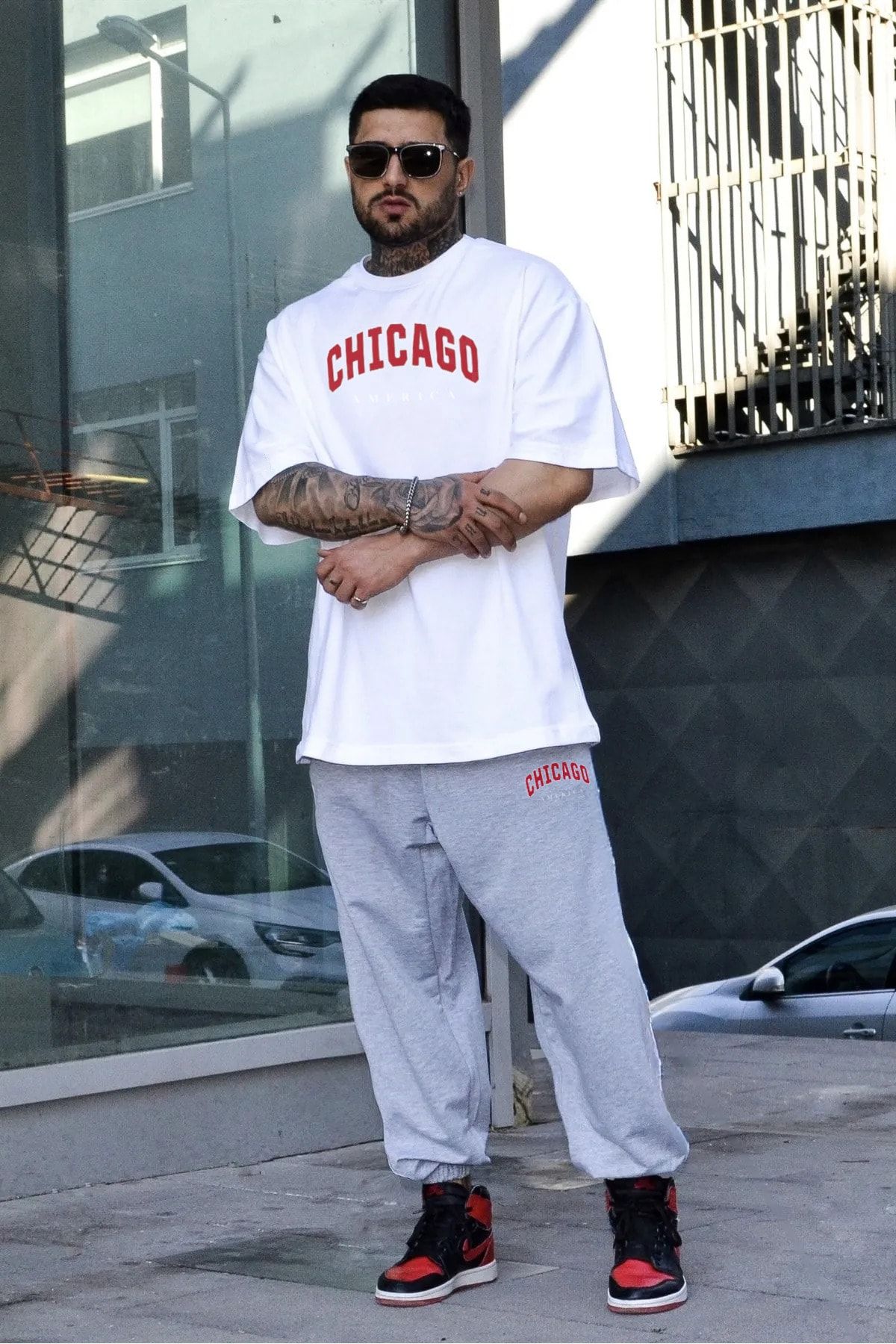 aynewmoda Chicago Printed Sweatpants and T shirt Jogger T Shirt