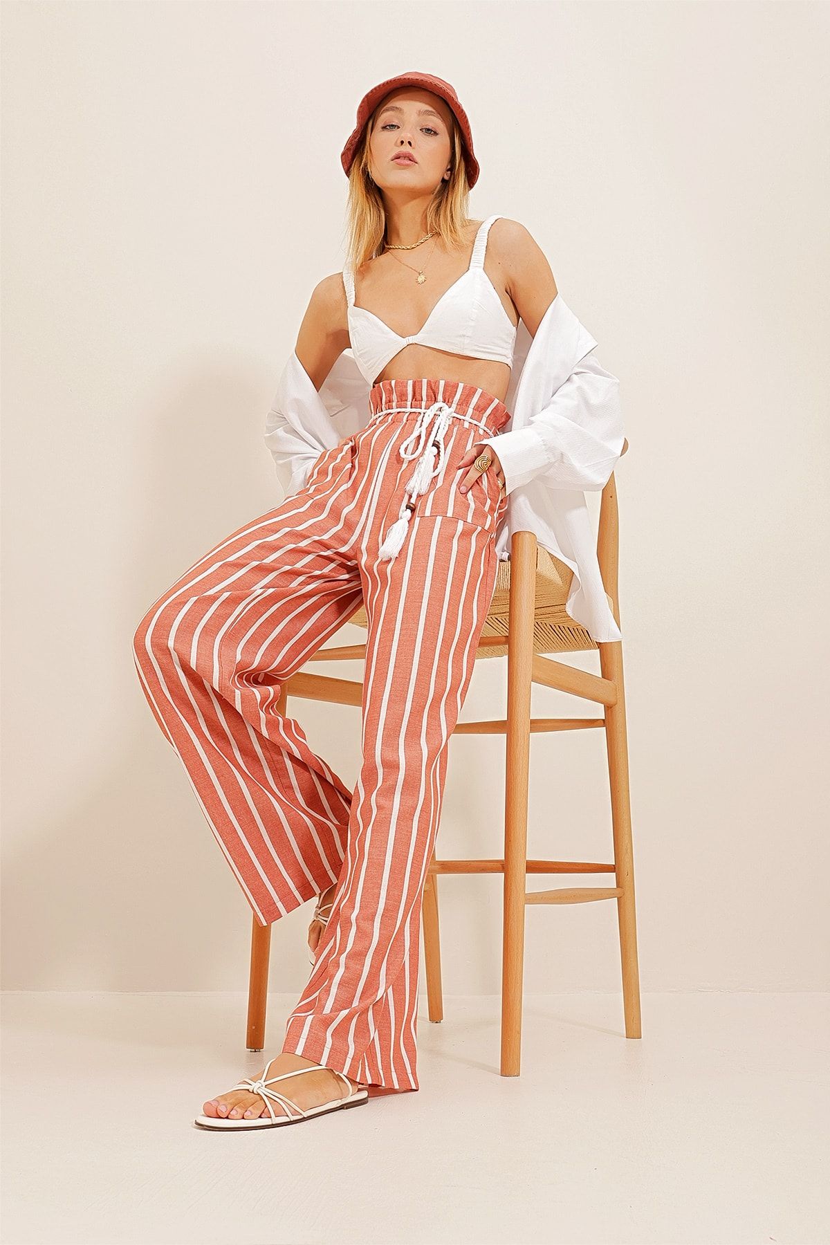 Belted 2025 striped pants