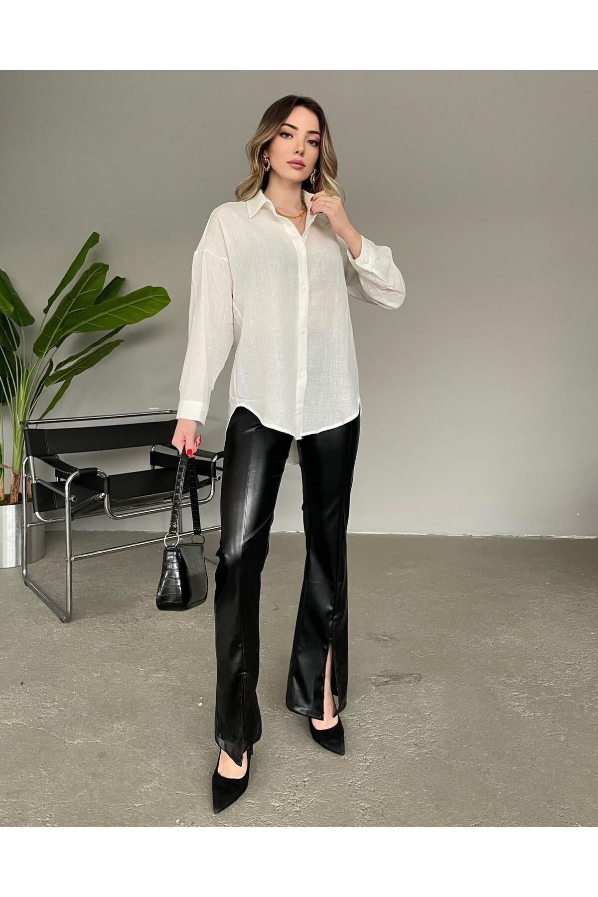 owwon-Women's White Linen Shirt 3