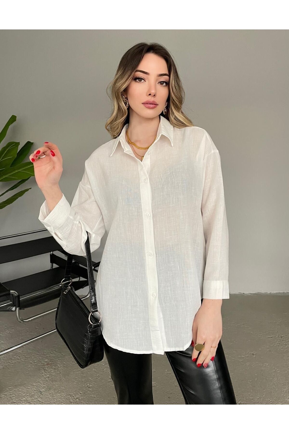 owwon-Women's White Linen Shirt 4