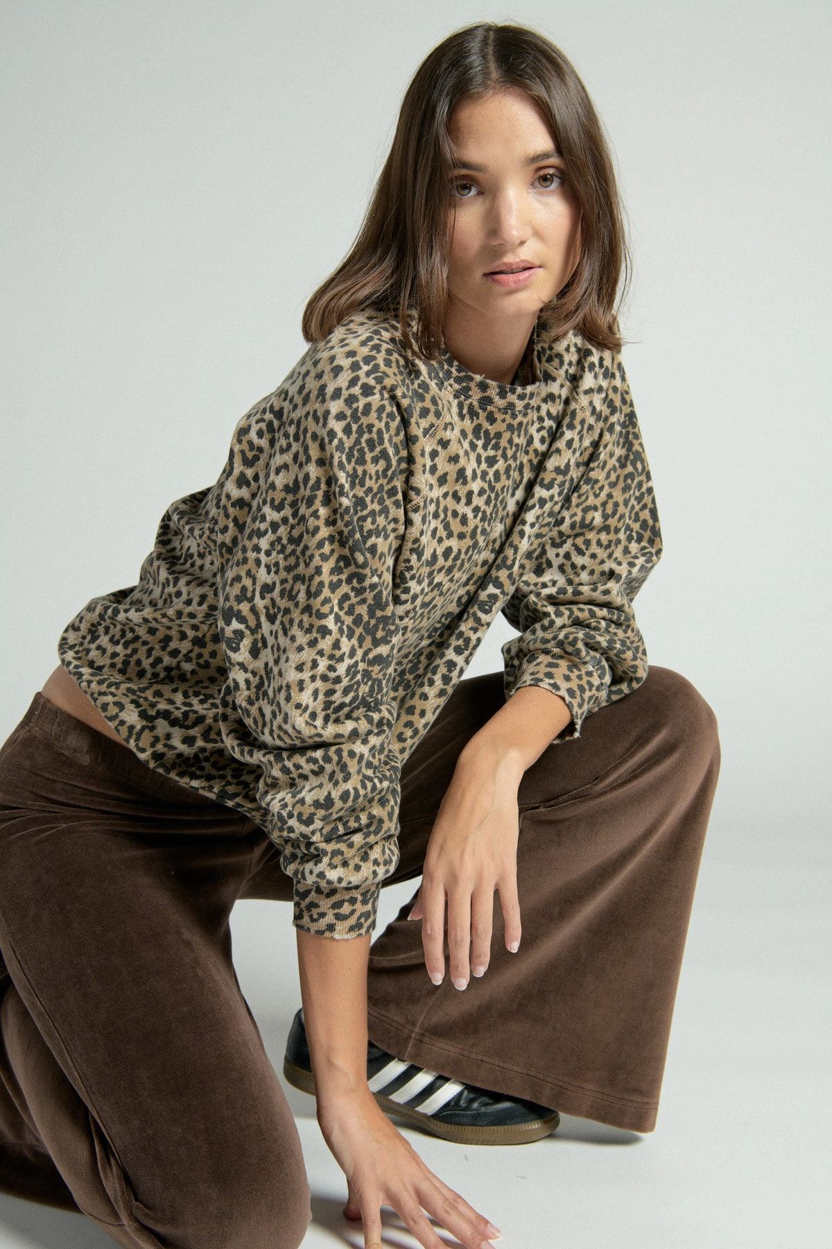 Ragdoll LA Kahverengi Leopar Sweatshirt Kad n Giyim