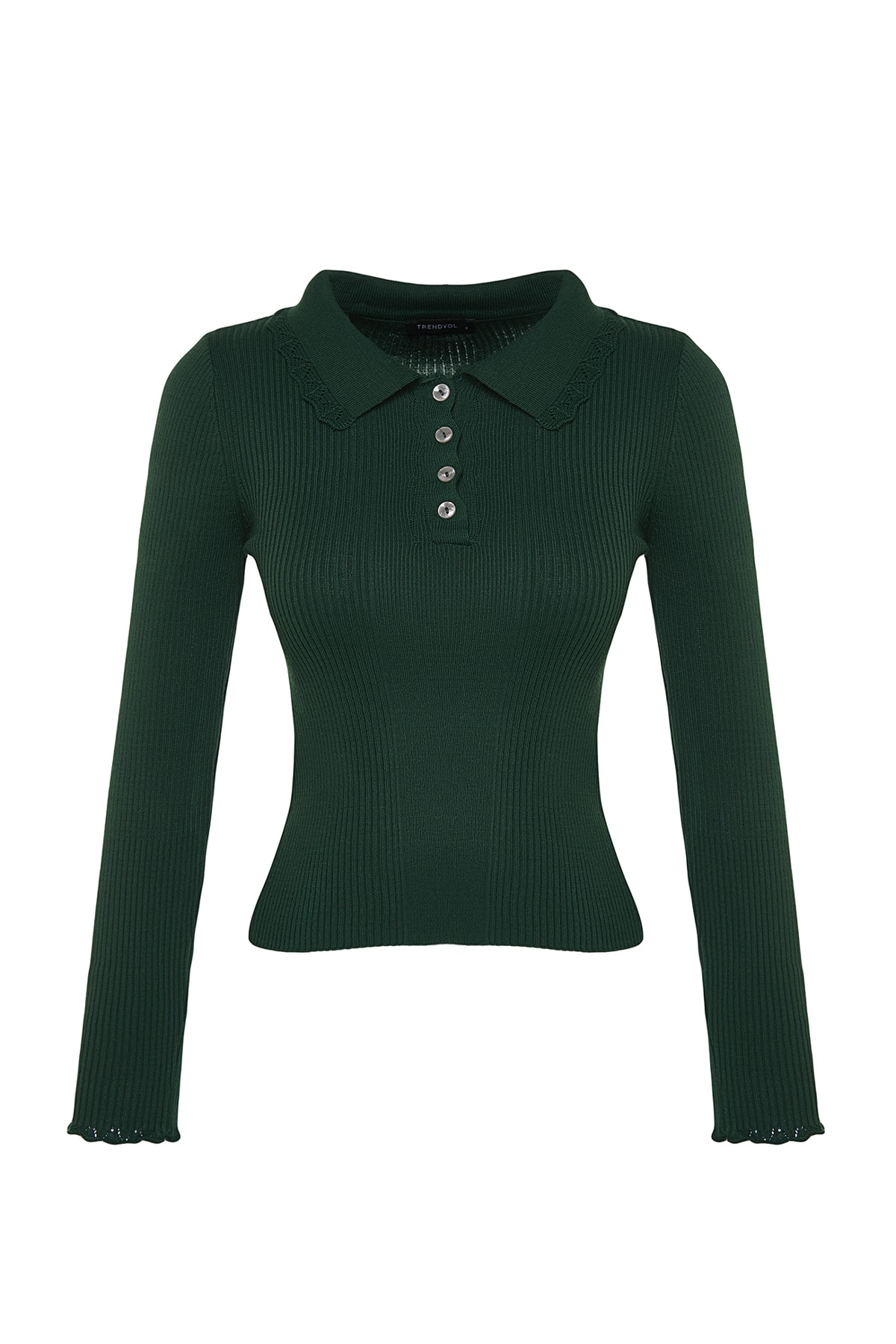 Trendyolmilla  Zümrüt Yeşili Polo Yaka Triko Kazak TWOAW22KZ1354 - Görsel 6