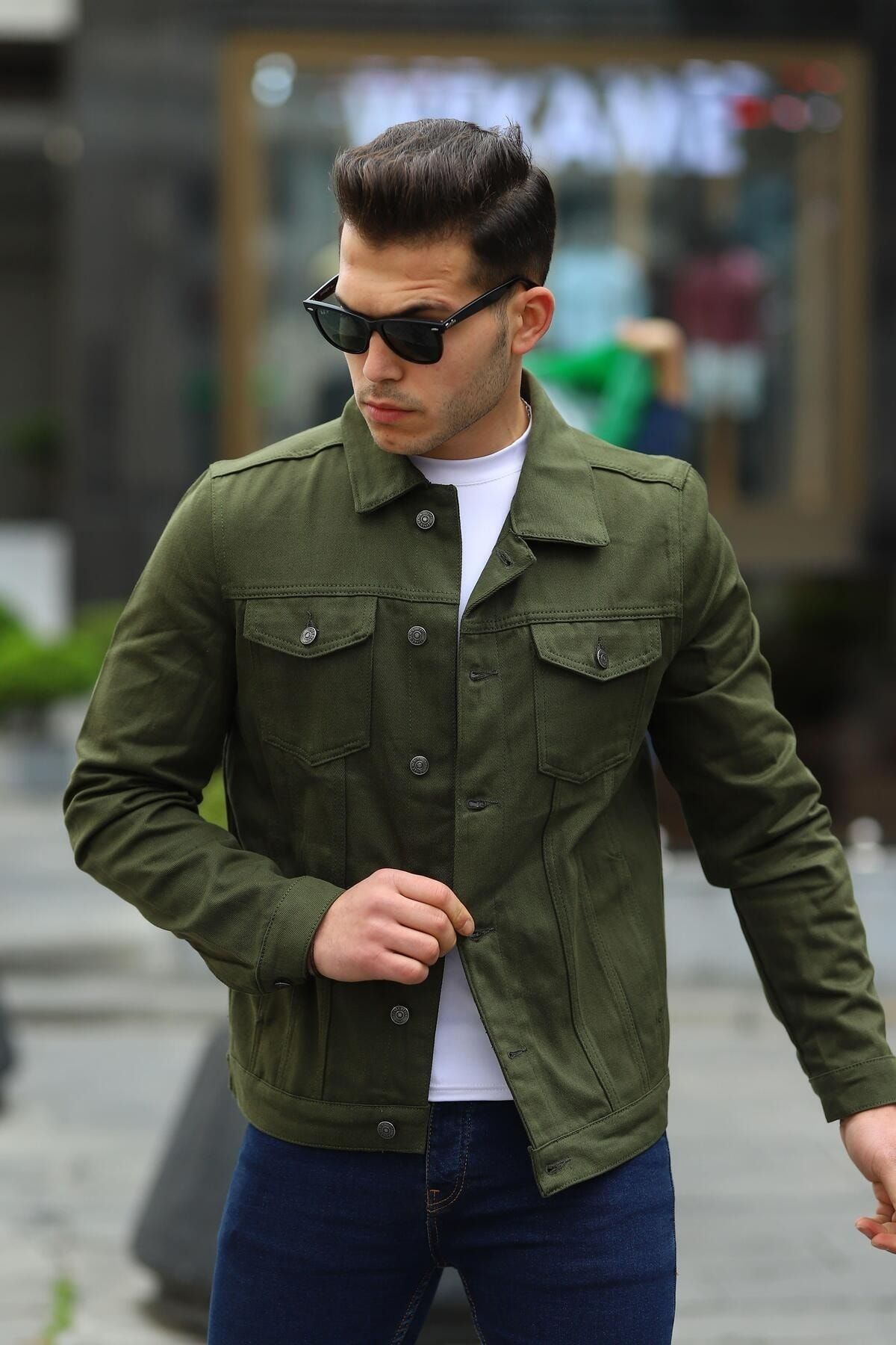Spring Autumn New Men Denim Jackets Street Casual Slim Fit Cotton Jeans  Jacket Army green Red