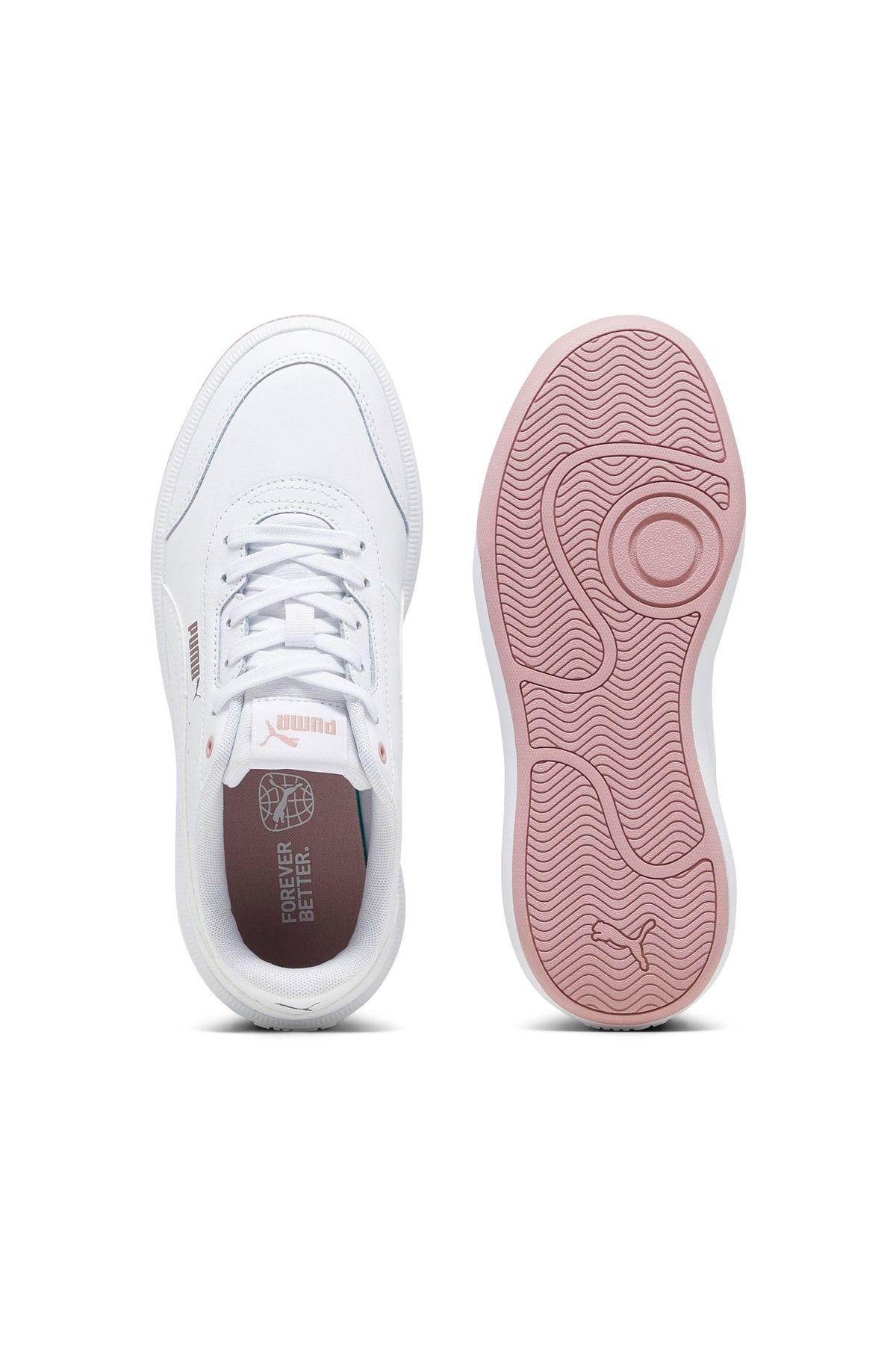 Hot pink and white puma shoes top