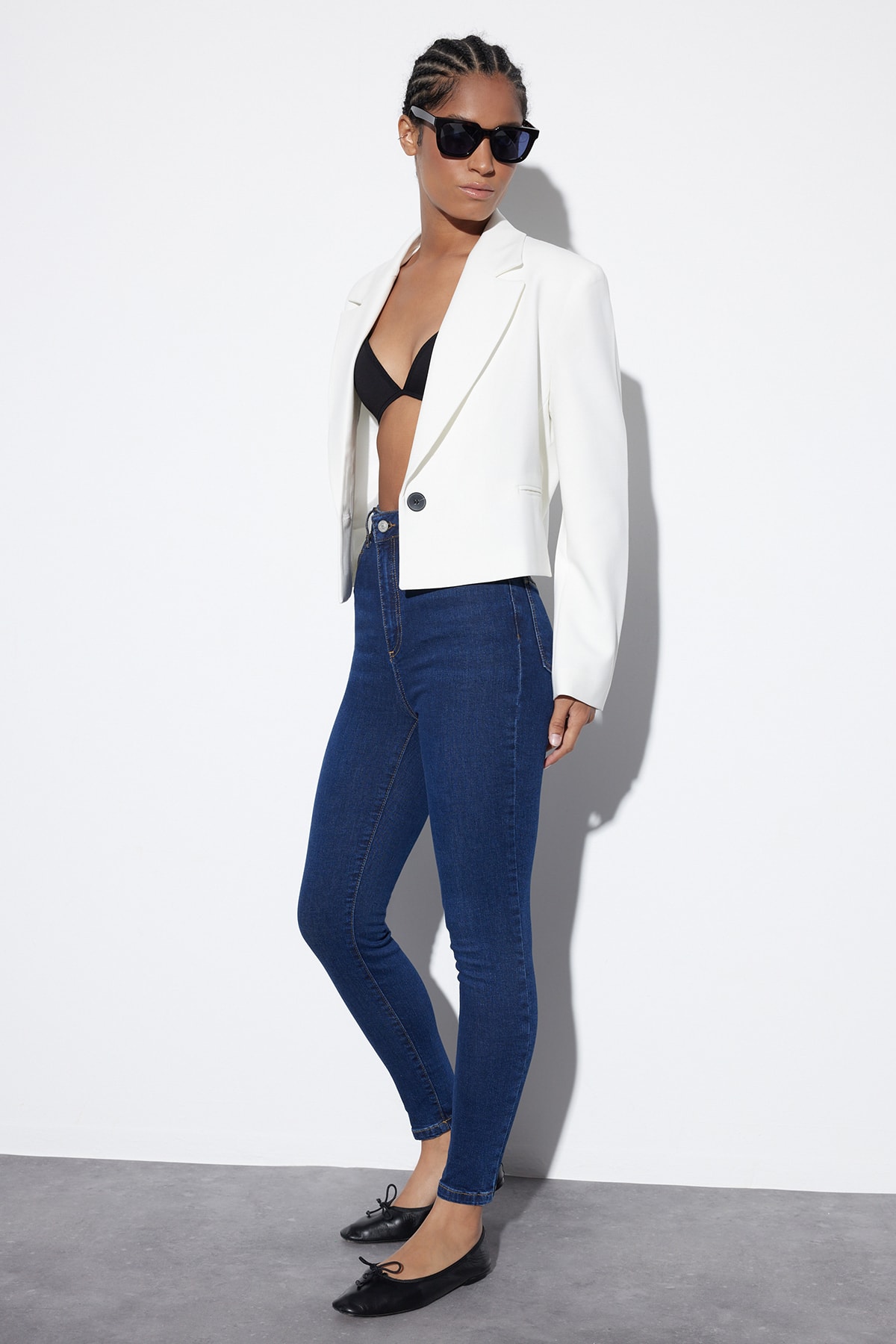 Trendyol Collection Námořnická modrá super elastické skinny džíny s vysokým p...