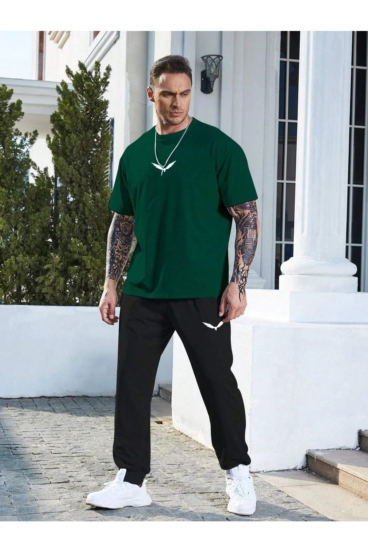 MODAR CH Wings Green T Shirt Black Sweatpants Jogger Printed T