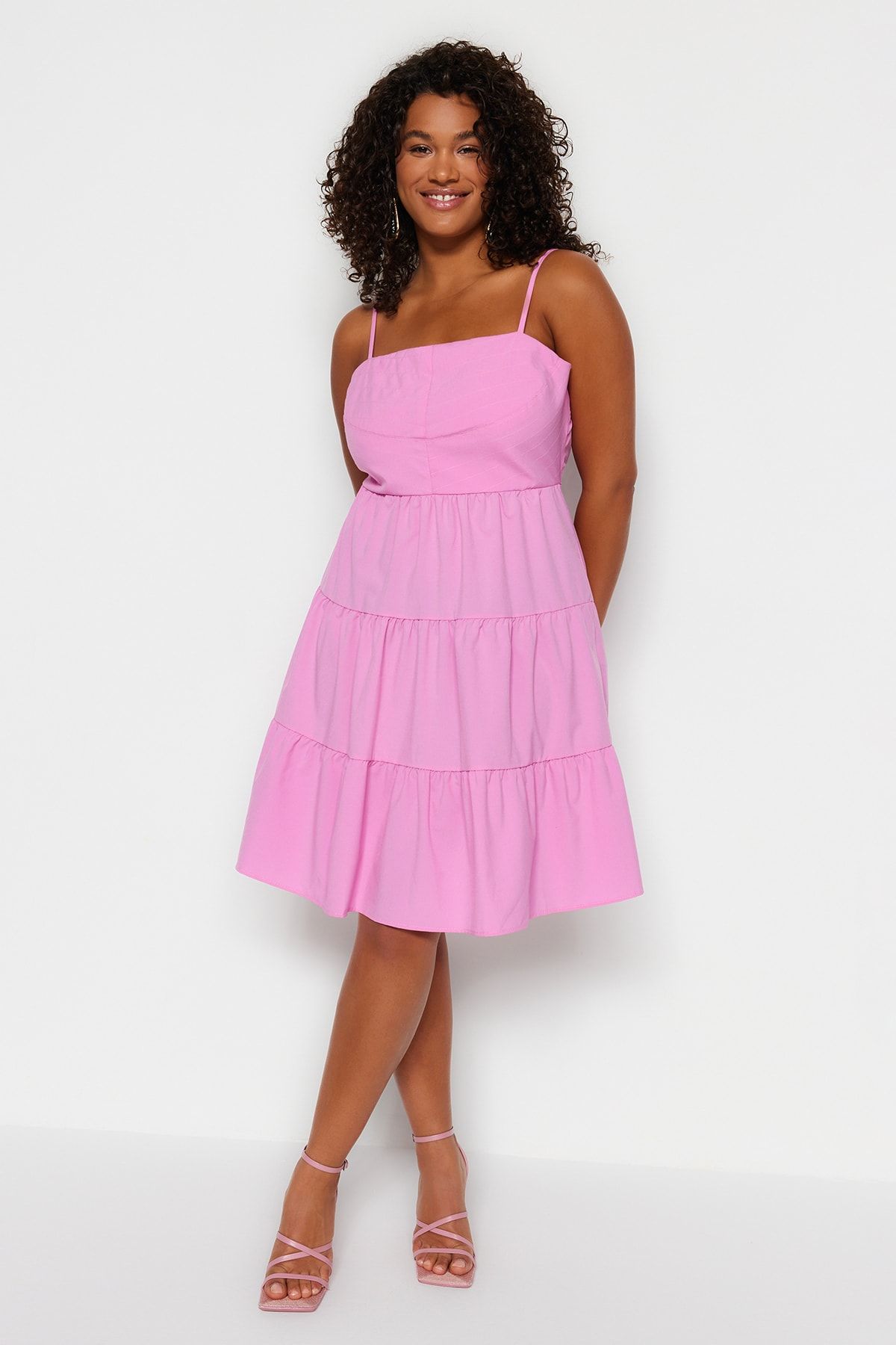 Trendyol Curve Plus Size Dress Pink Skater Trendyol