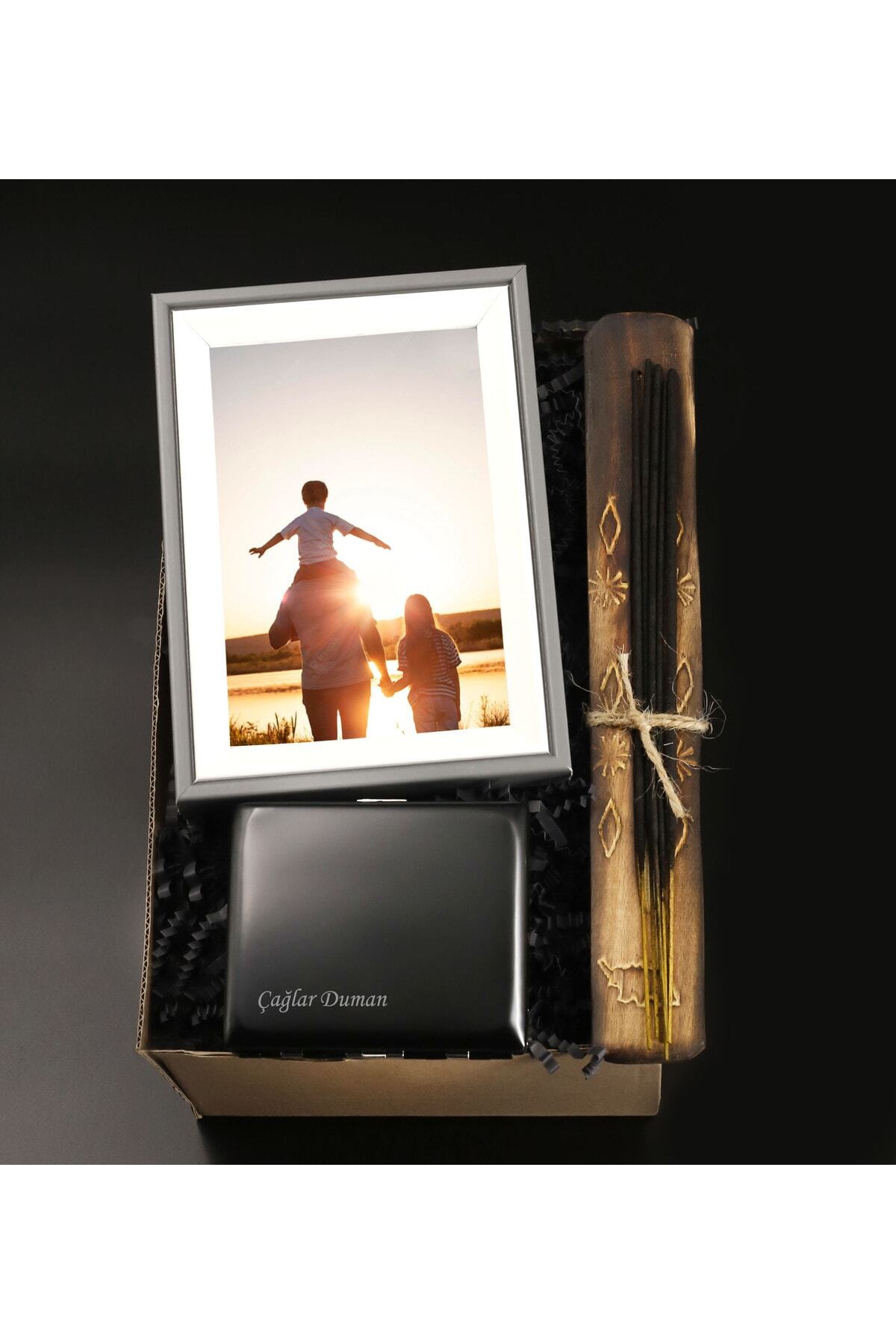 Father's Day Personalized Photo Frame & Cigarette Case & Incense Plate & Incense Gift Set