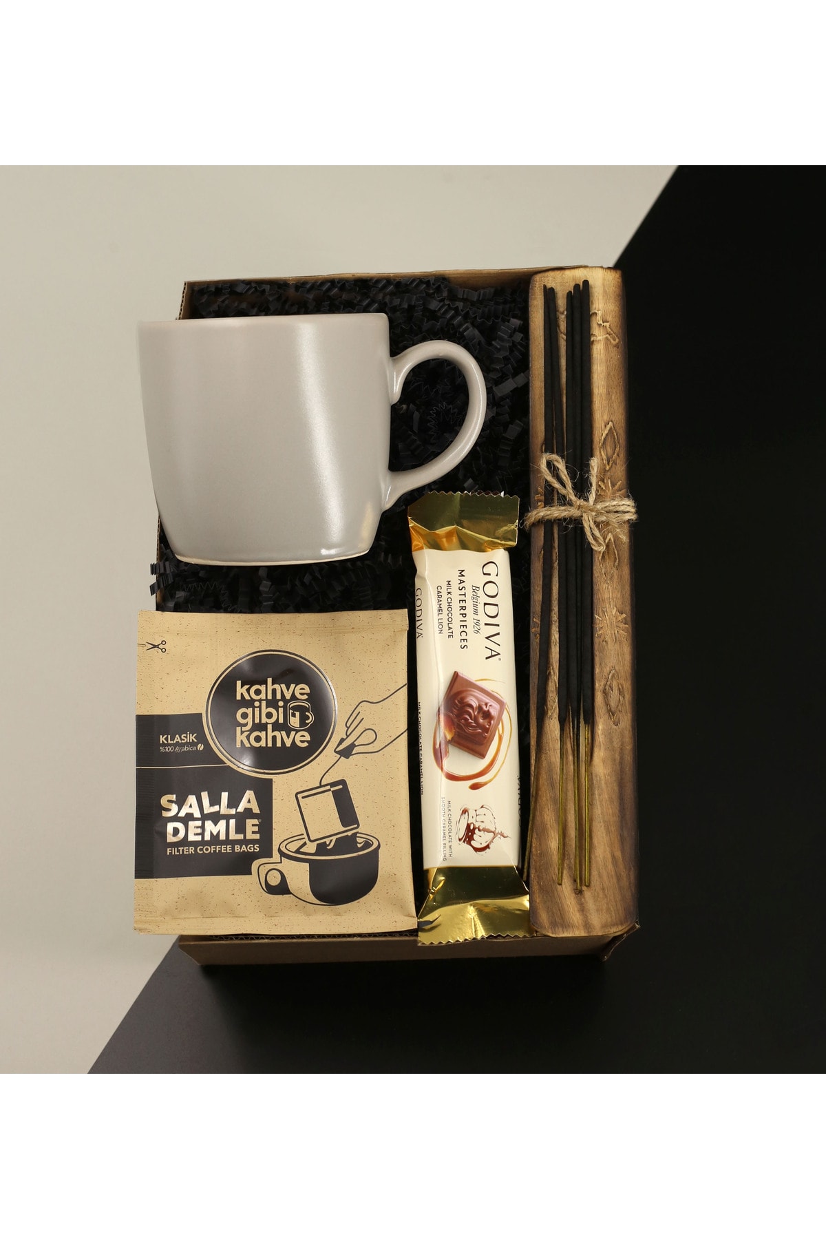 Mug Cup & Incense Plate & Incense & Coffee Like Coffee Filter Coffee & Godiva Chocolate Gift Set