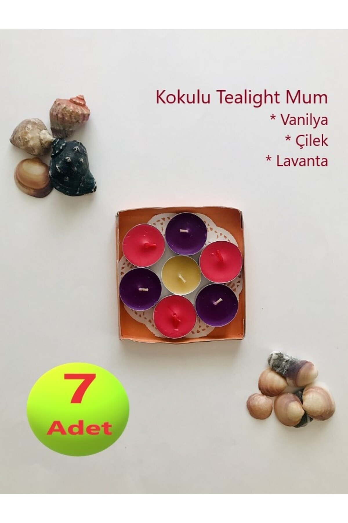 Scented Candle Tealight 7-Piece Vanilla Strawberry Lavender White Red Purple