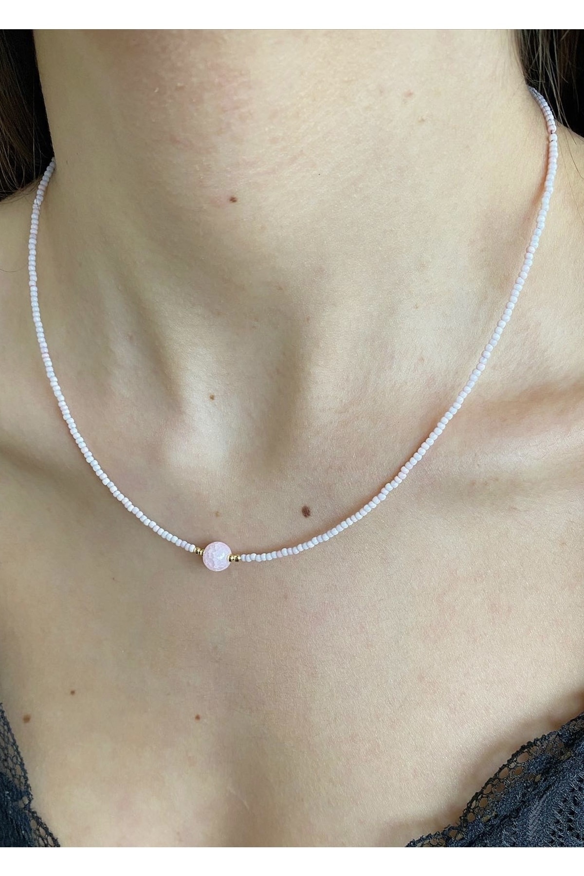 Hollanda Boncugu Toz Pembe Kum Boncuk Kolye 5