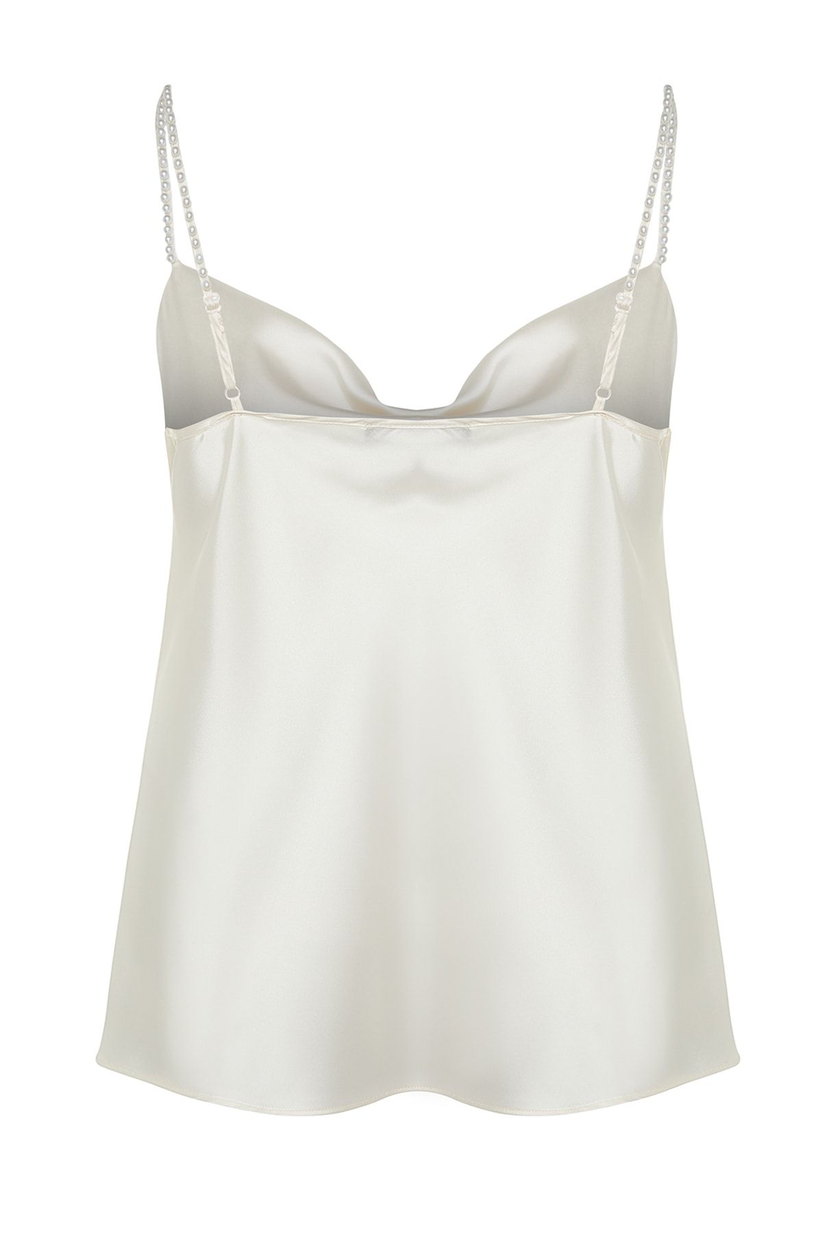 Trendyol Curve-Ecru Plunging Neck Plain Basic Satin Woven Blouse 16