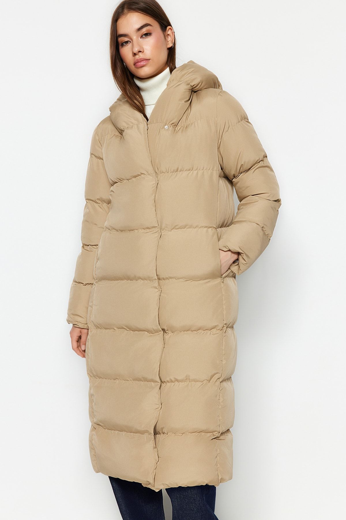 Trendyol Collection-Mink Regular Side Snap Closure Water Repellent Long Quilted down Coat Twoaw24Mo00044 3