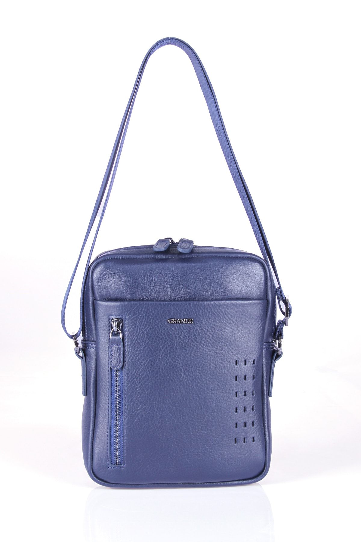 Grande 6553 GENUINE LEATHER MAILMAN BAG SHOULDER BAG NAVY BLUE