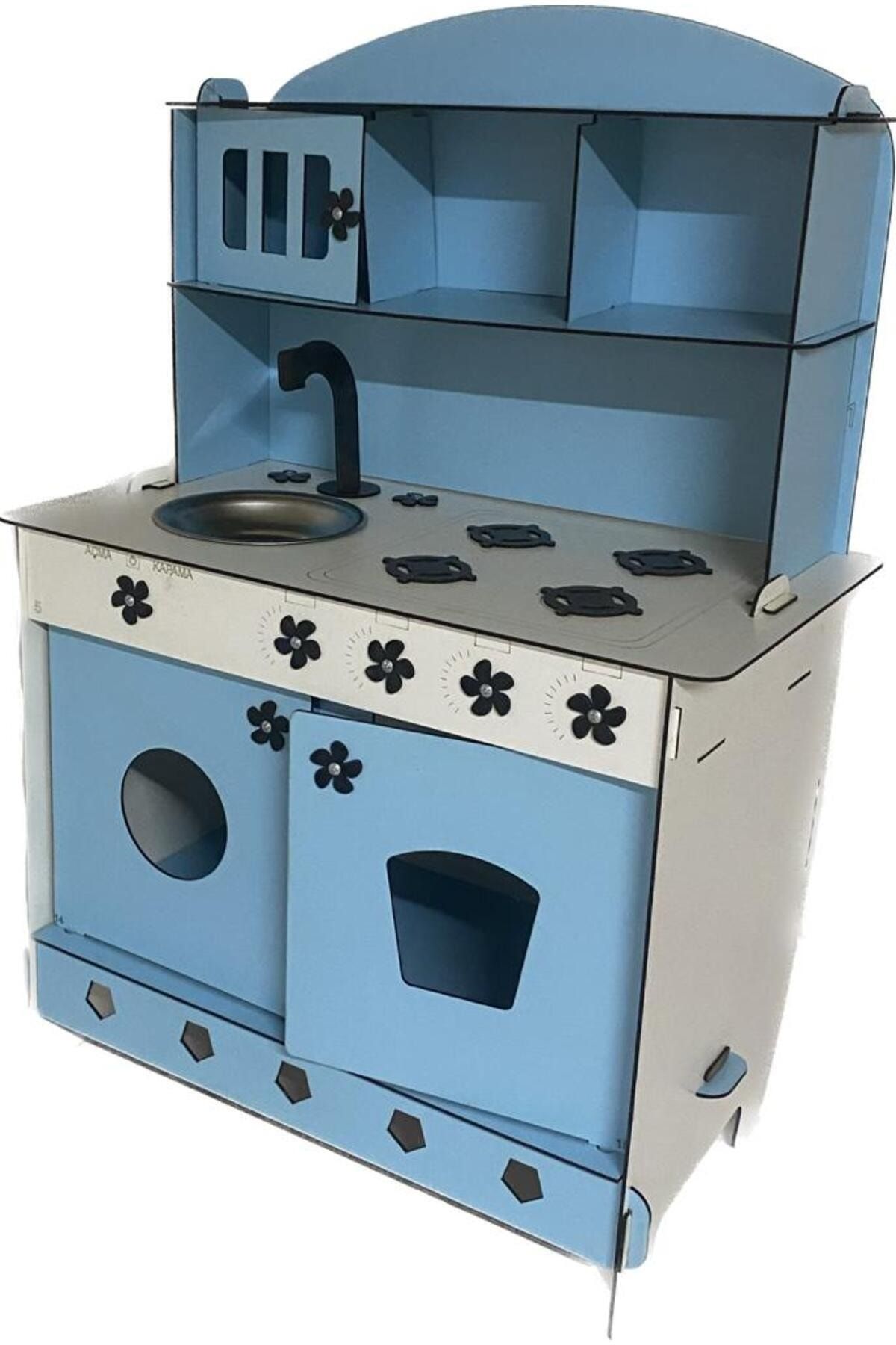 Blue wooden toy kitchen hot sale
