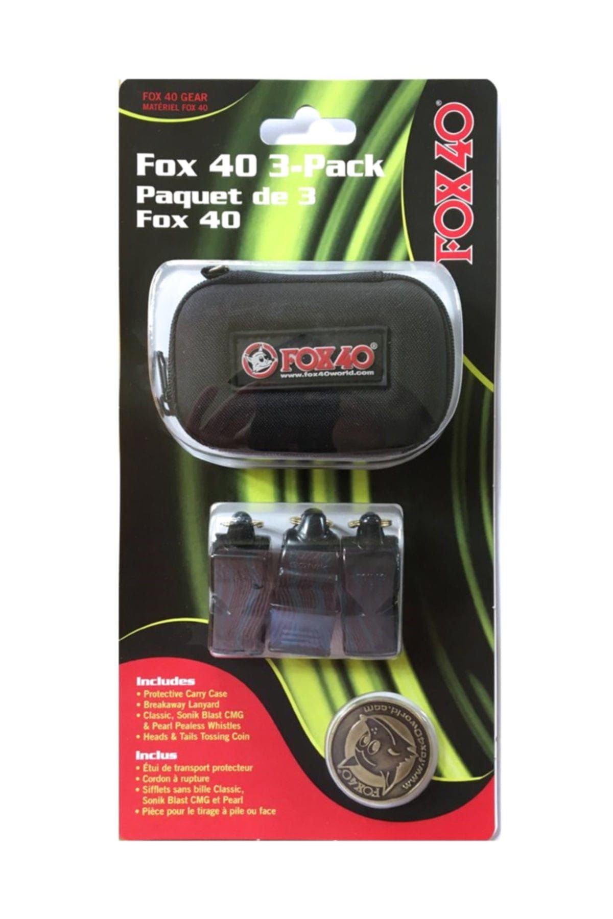 Pack 3 sifflets Fox 40 avec étui, pion et cordon, Fox 40 Classic, Blast,  Pearl