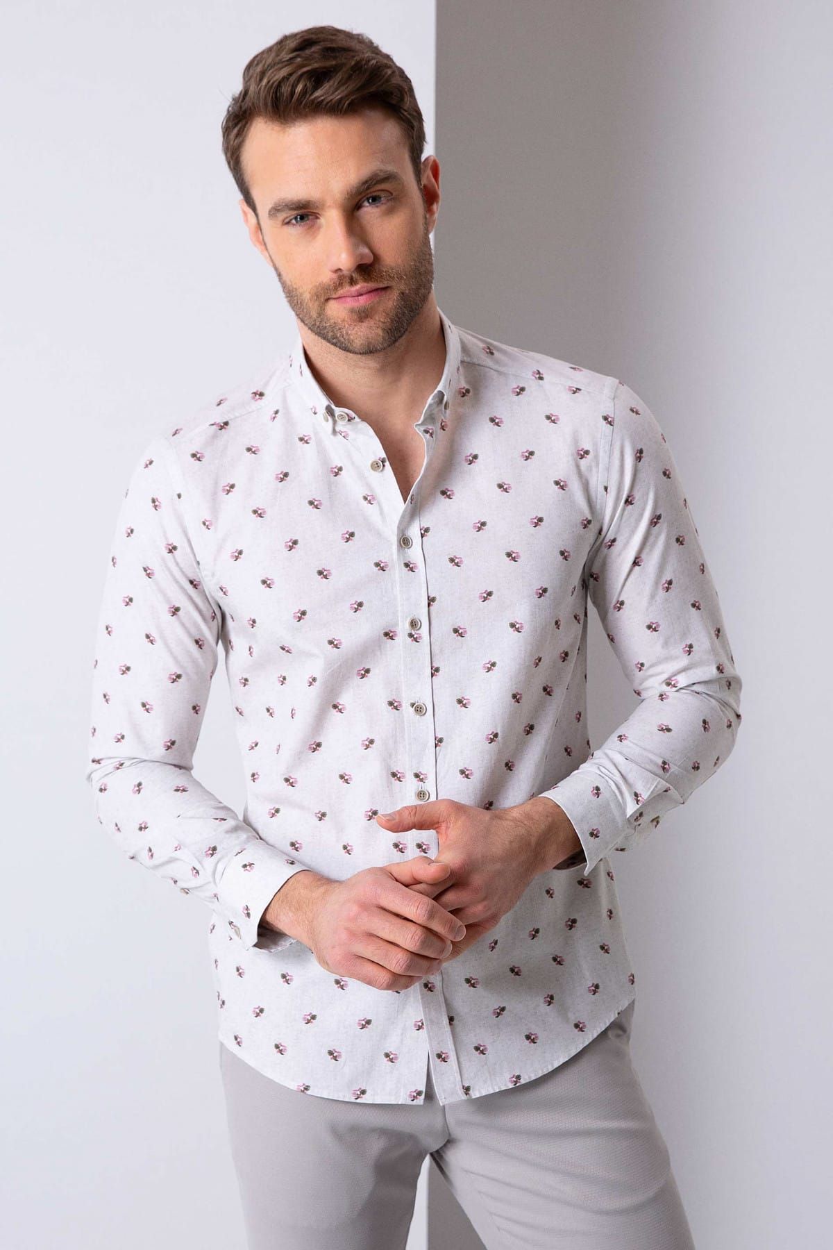 Pierre Cardin Açık Gri Slim Fit Gömlek