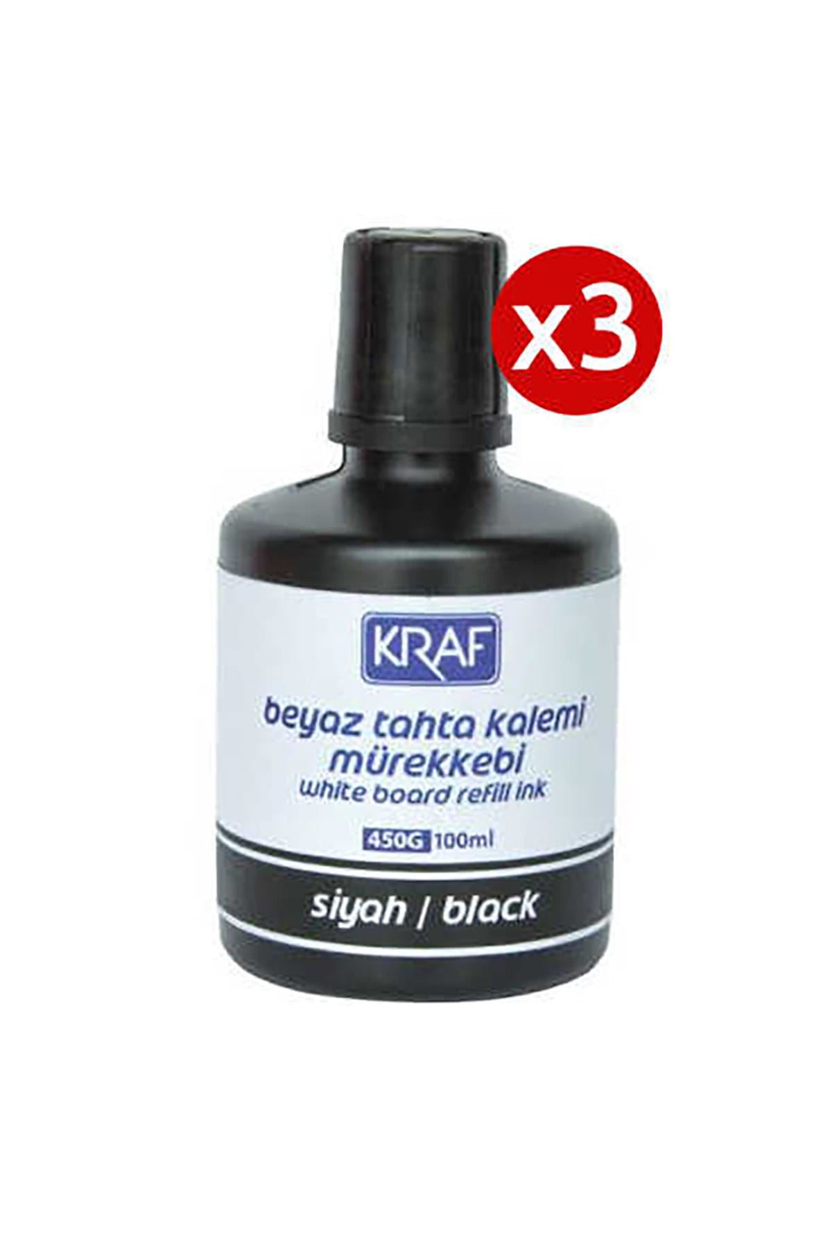KRAF 3 Adet Kraf Beyaz Yazı Tahtası Mürekkebi 100ml Siyah
