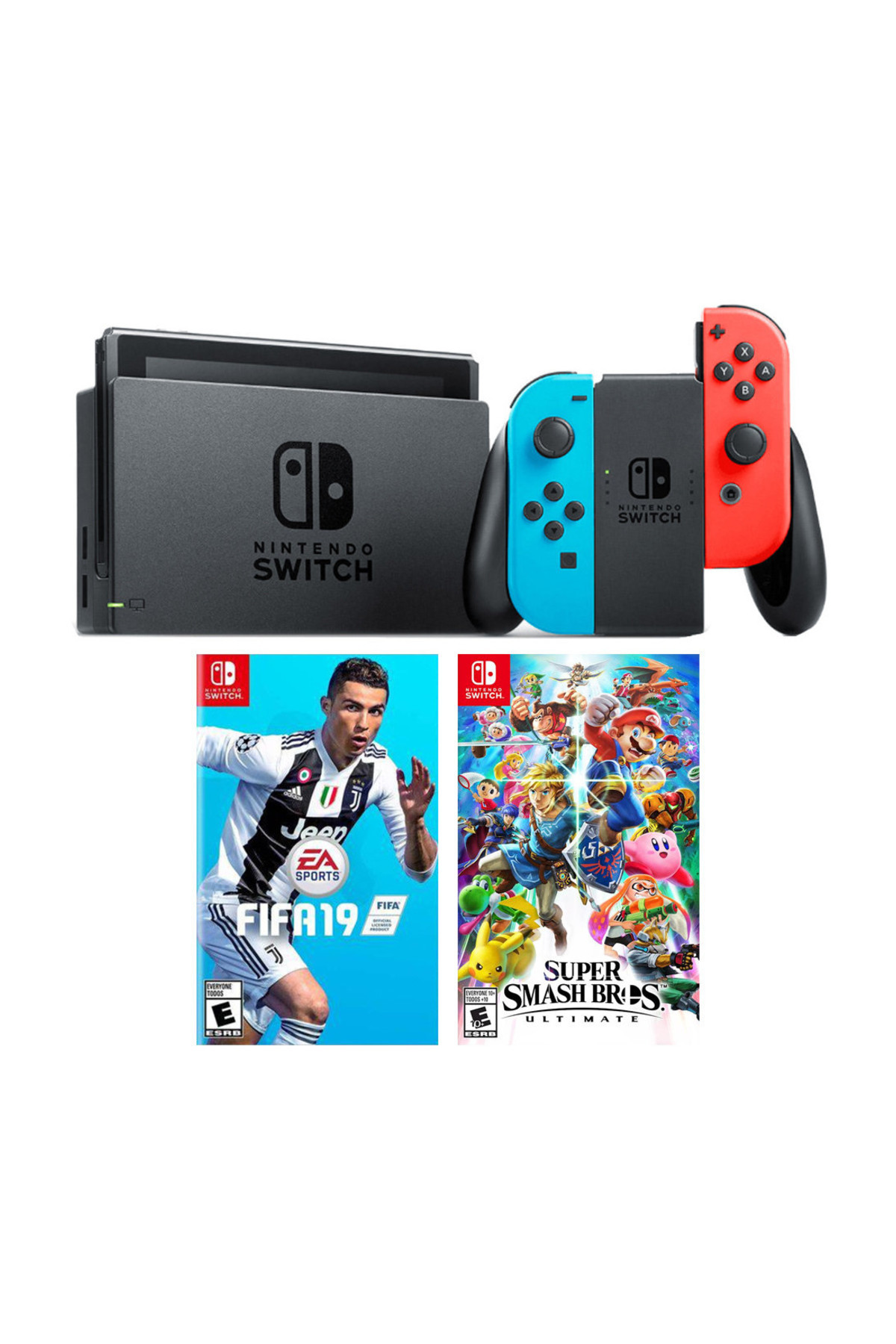 Nintendo Switch Renkli Mavi Kırmızı + Super Smash Bros Ultimate