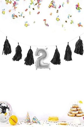Rakam Balon Siyah Püsküllü Gümüş Renk 2 PF4313