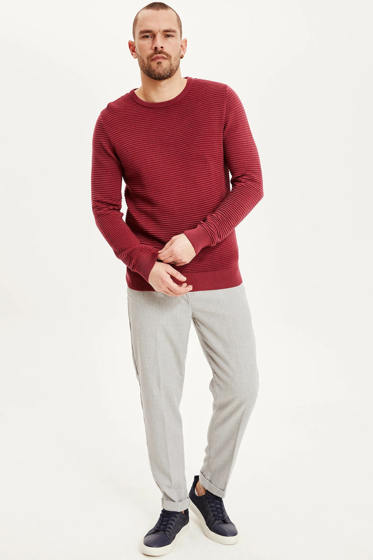 بافت و پلیور مردانه بورگوندی دفکتو | L0033AZ.19AU.BR386 اورجینال - تصویر 2