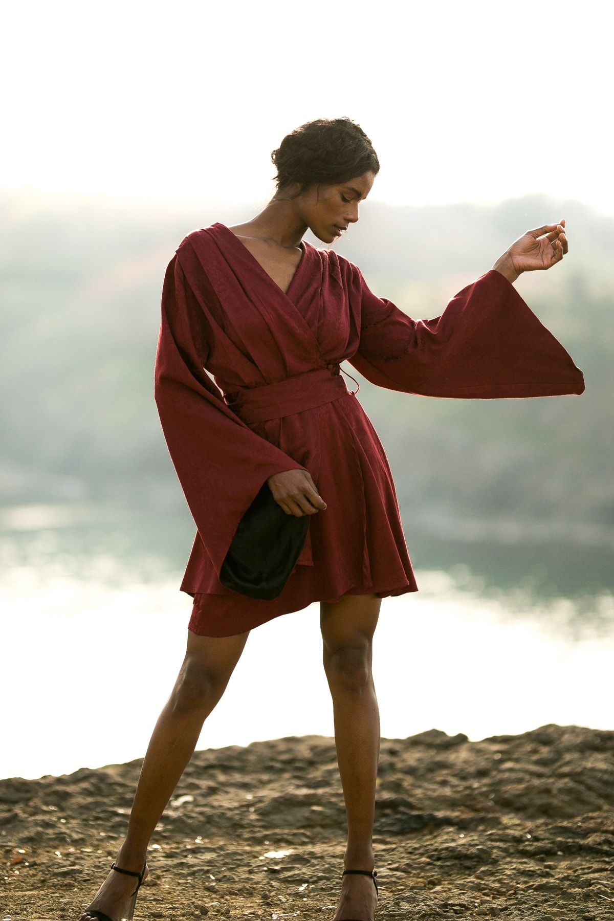 Betty Sam Women s Burgundy Kimono Dress BETTY5010 Trendyol