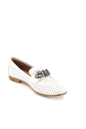 Hakiki Deri Beyaz Kadın Loafer Ayakkabı Z00305