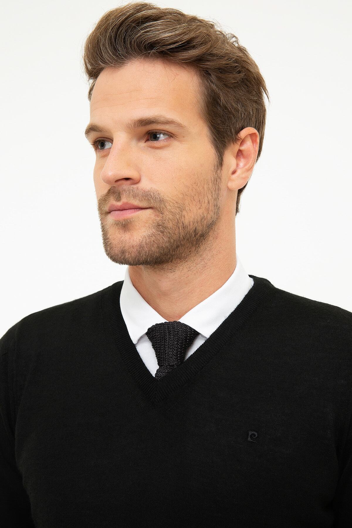 پیر کاردین ژاکت بافتنی مردانه مشکی اسلیم فیت مدل Basic