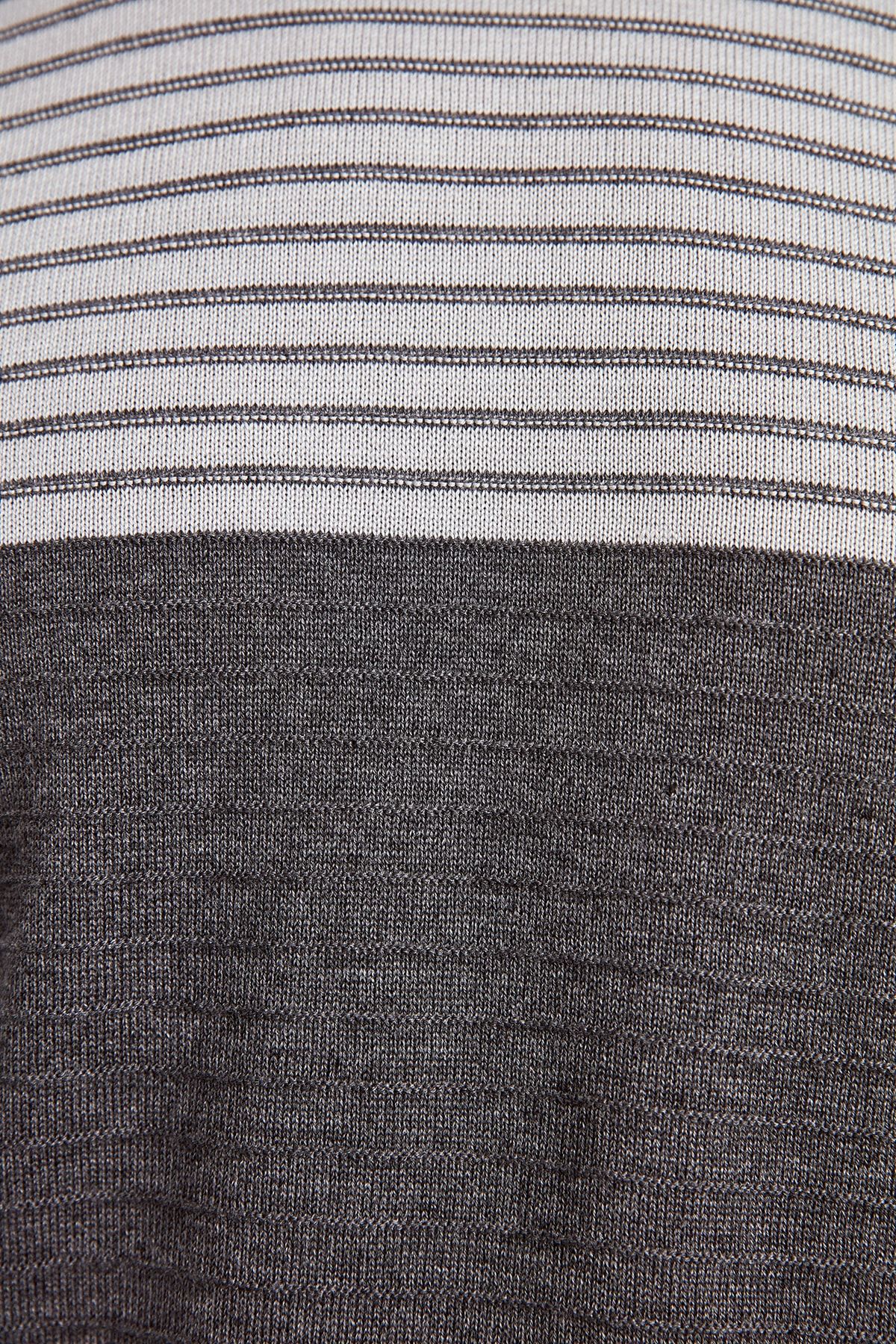 Trendyol Collection-Πλεκτό πουλόβερ με ριγέ λαιμόκοψη σε γκρι λεπτή εφαρμογή TMNAW20LS0007 4