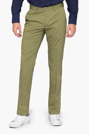Erkek Yeşil Pamuk Dar Kesim Kanvas Pantolon - H130201