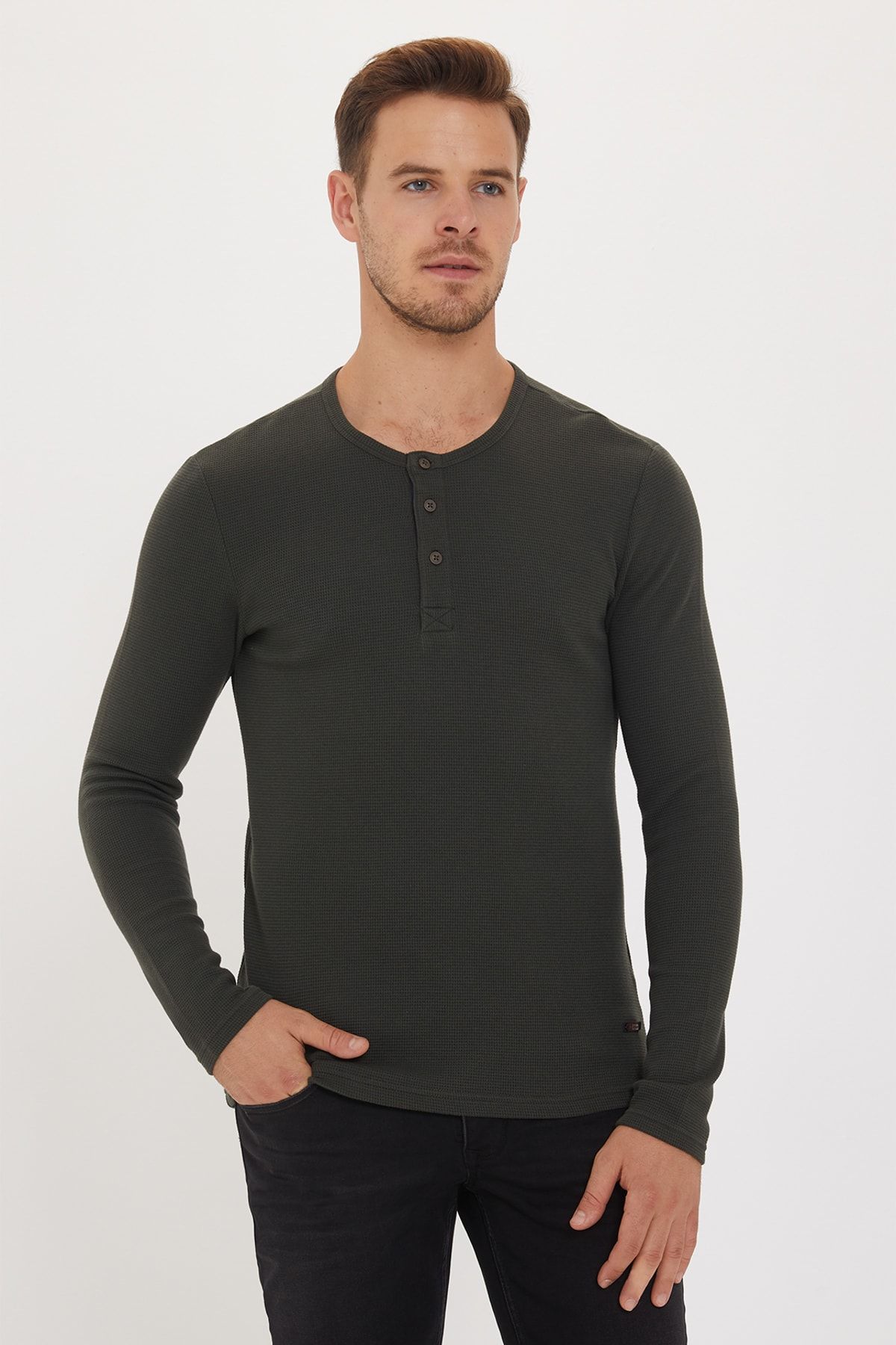 سویشرت مردانه نیووافل خاکی 201 LCM 241030 Lee Cooper